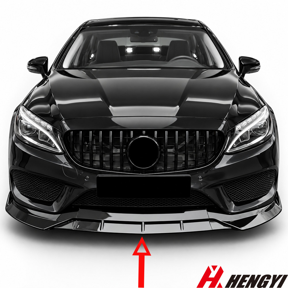 For Mercedes Benz W205 C-CLASS AMG Package 15-18 Gloss Blk Front Bumper Lip 3PCS