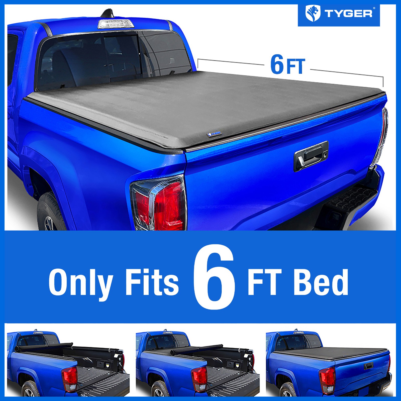 TYGER T1 Soft Roll-up Tonneau Cover for 2016-2023 Toyota Tacoma 6' Bed TYGER T1 Soft Roll-up Tonneau Cover for 2016-2023 Toyota Tacoma 6' Bed