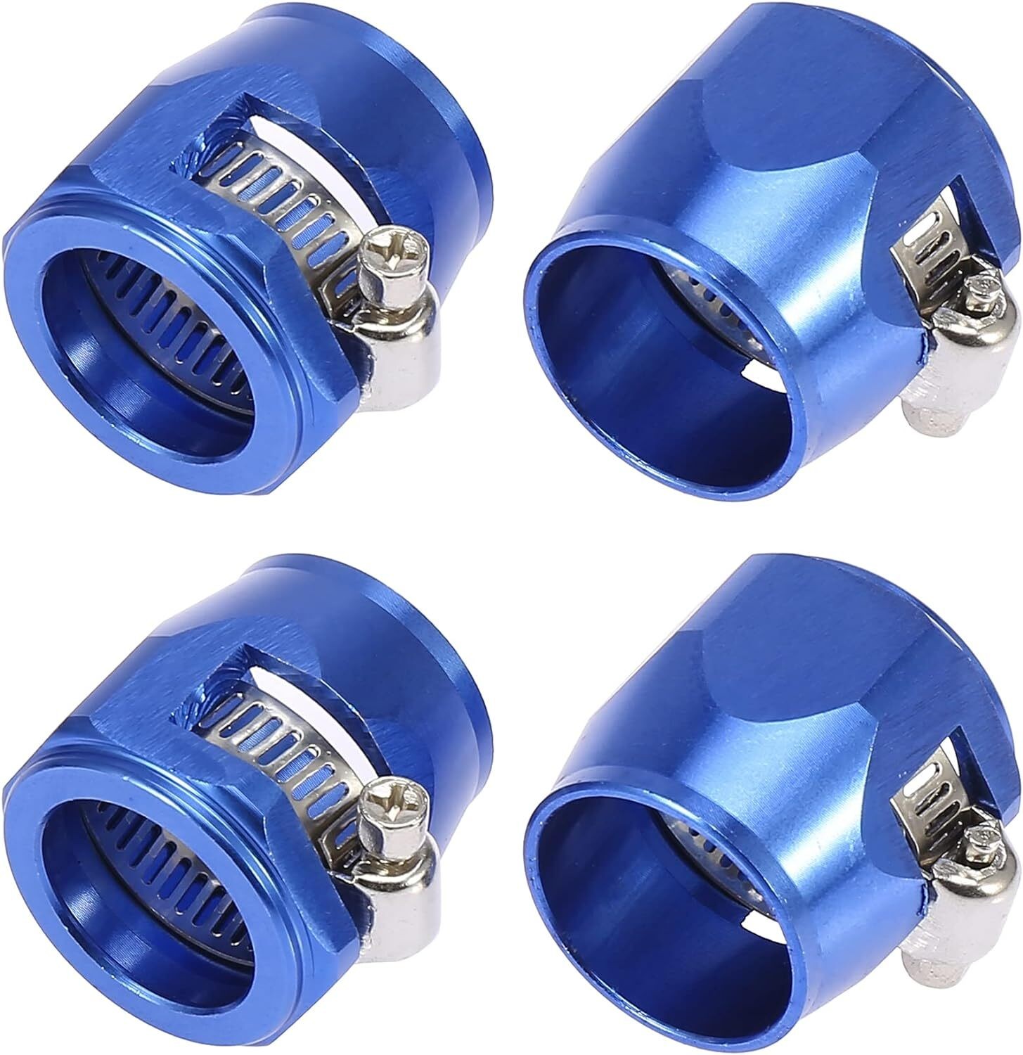 4PCS Hex Hose Finisher Clamp Hose End Cover Fitting Adapter Aluminum Blue AN4