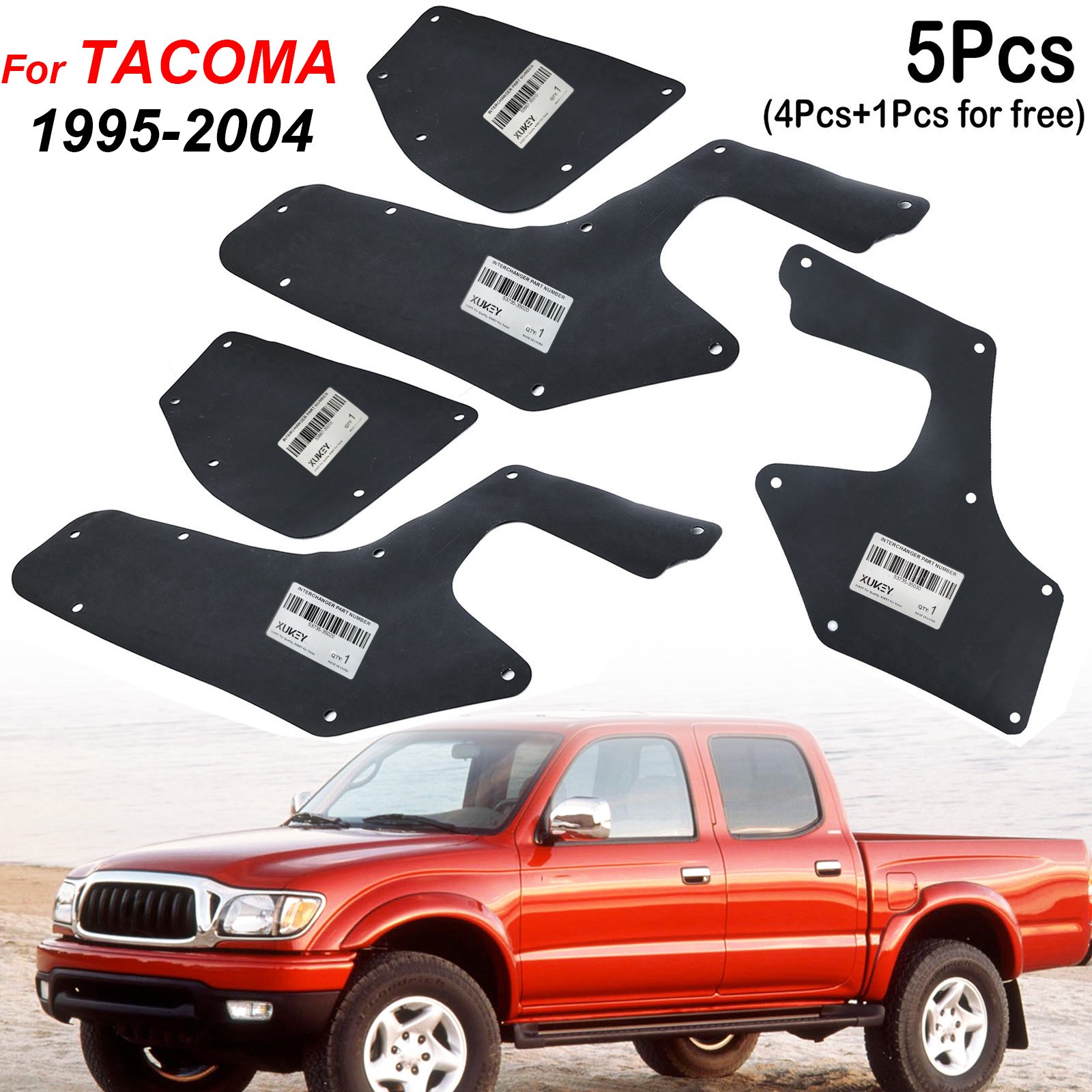 5pc Fender Seals Splash Shield Liner Apron Guard & Clips for Toyota Tacoma 95-04