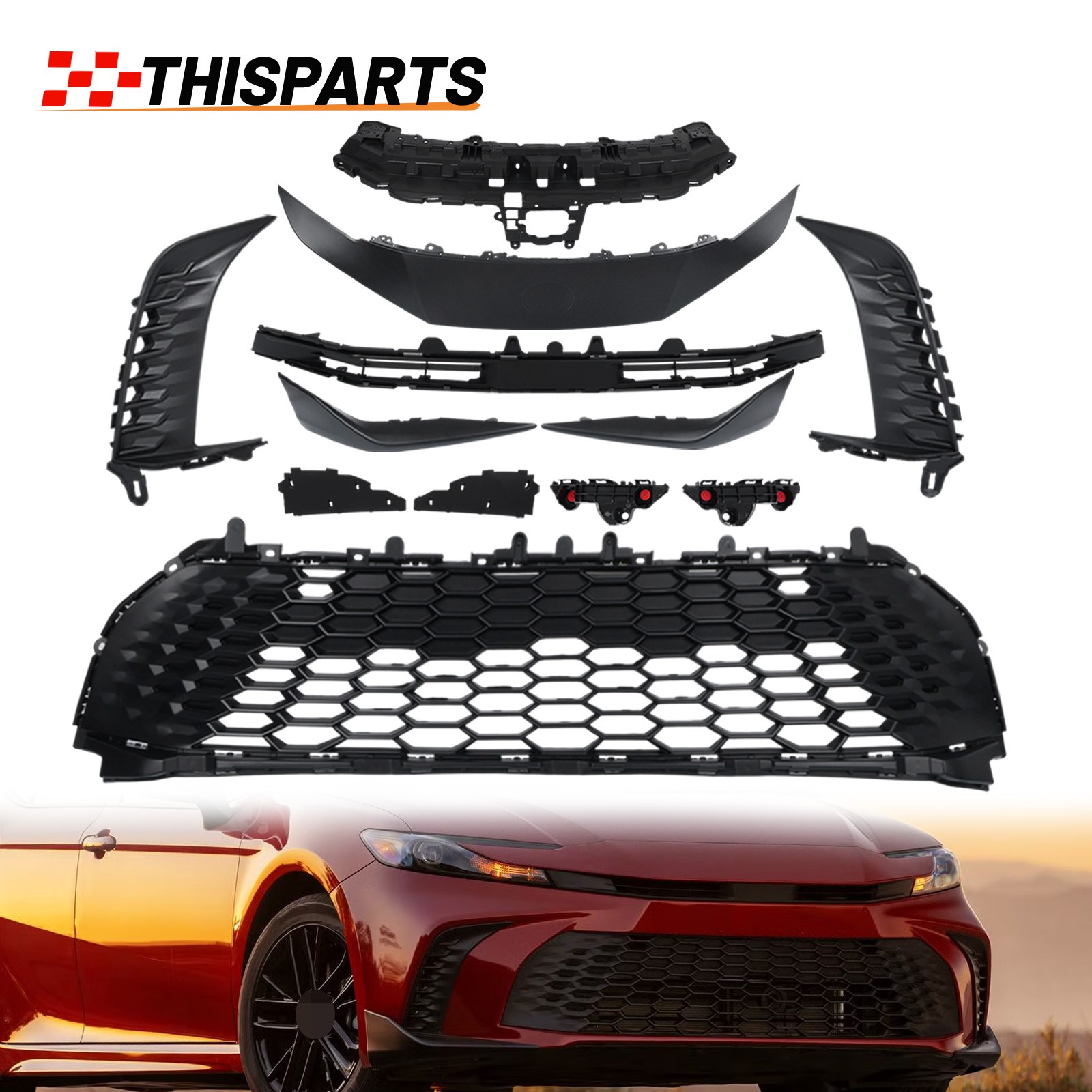 11PCS Front Bumper Grille+Side Cover+Lamp Cover Set For Toyota Camry SE XSE 2025