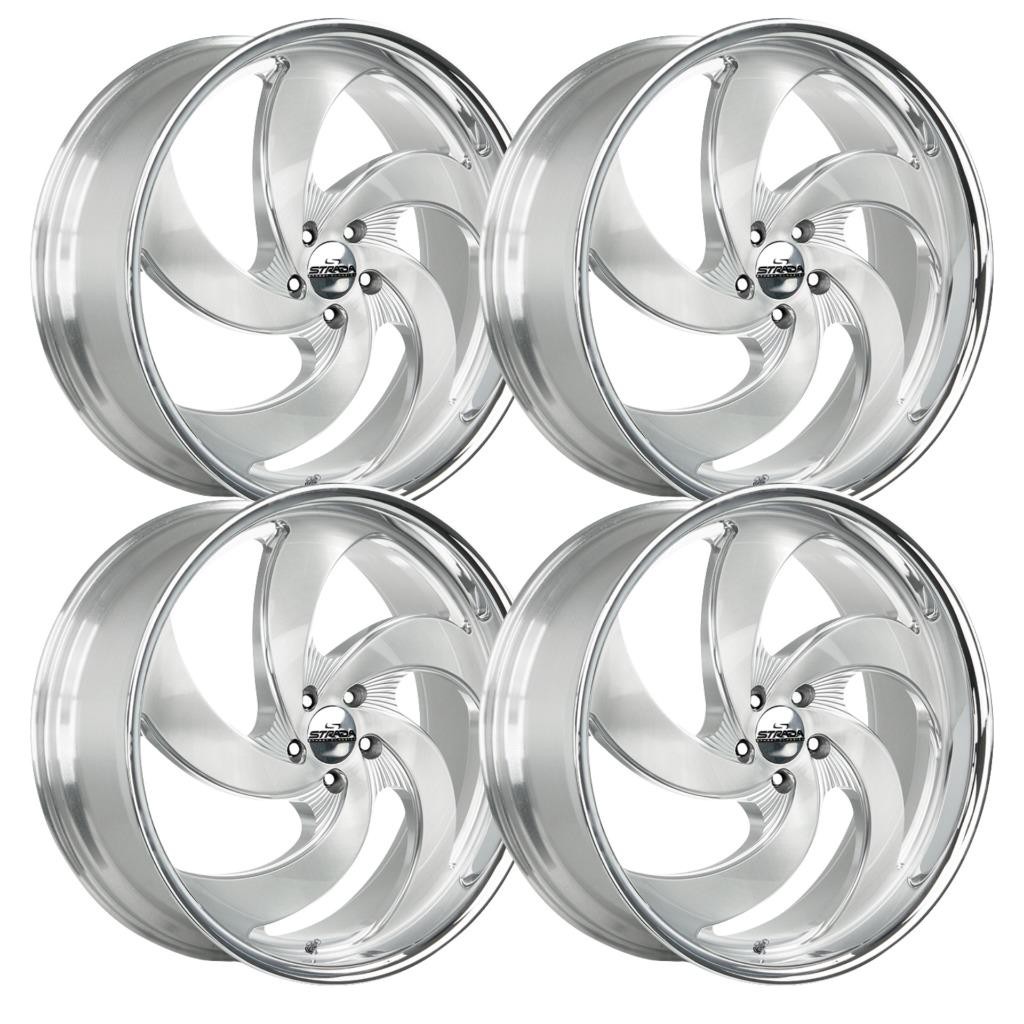 (Set-4) Strada Retro 5 22x10 5X127 20MM Silver Brushed SS Lip wheels rims