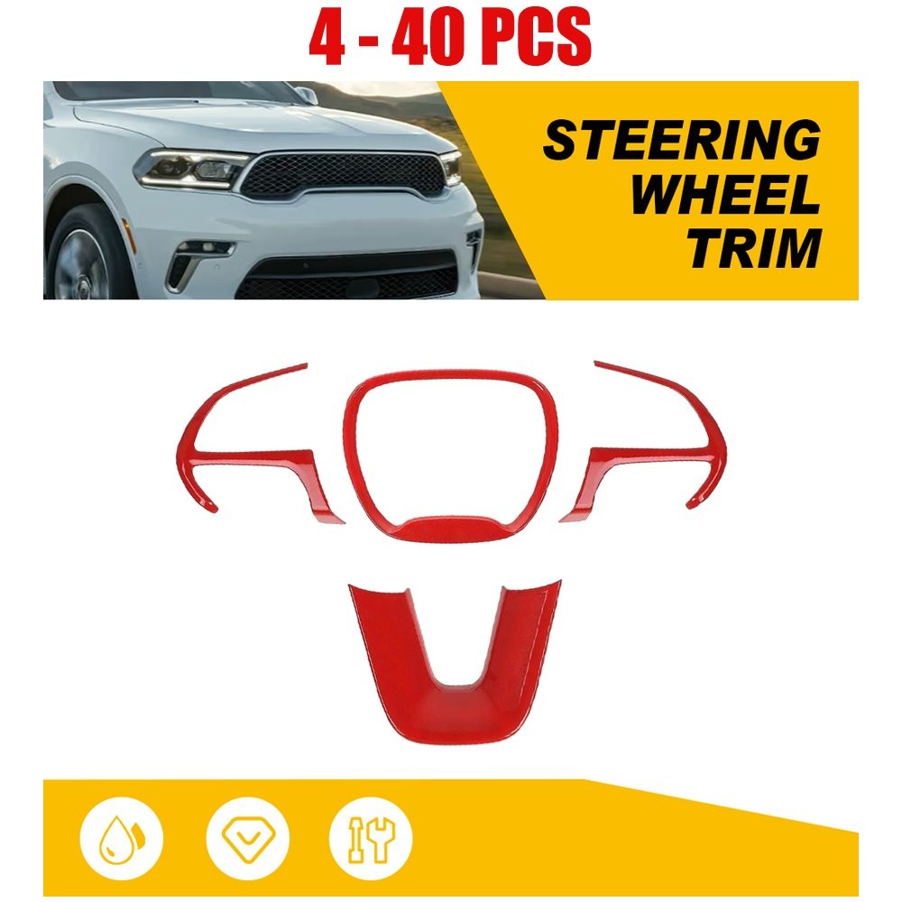 Fit 15-23 Dodge Challenger Steering Wheel Cover w/Adhesive Trim Panel Red 4-40X
