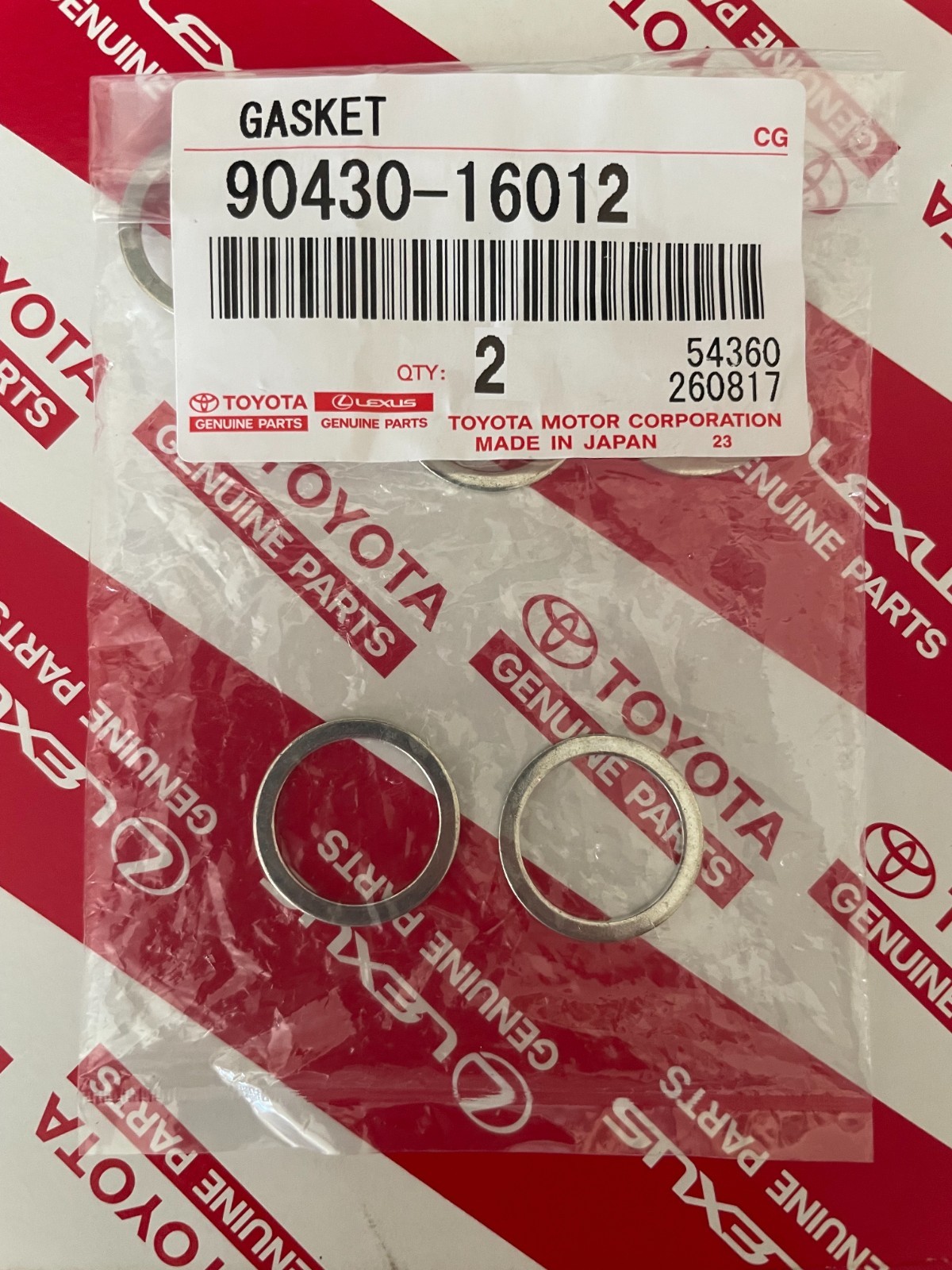 2 pc Genuine Toyota Lexus 90430-16012 Engine Oil Cooler Pipe Gasket