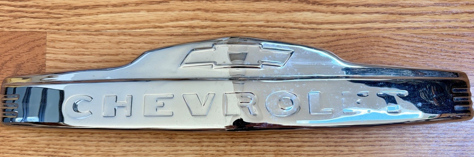 Vintage 1954 1955 Chevy Truck Front Hood Emblem Script Bowtie OEM GM 3701185