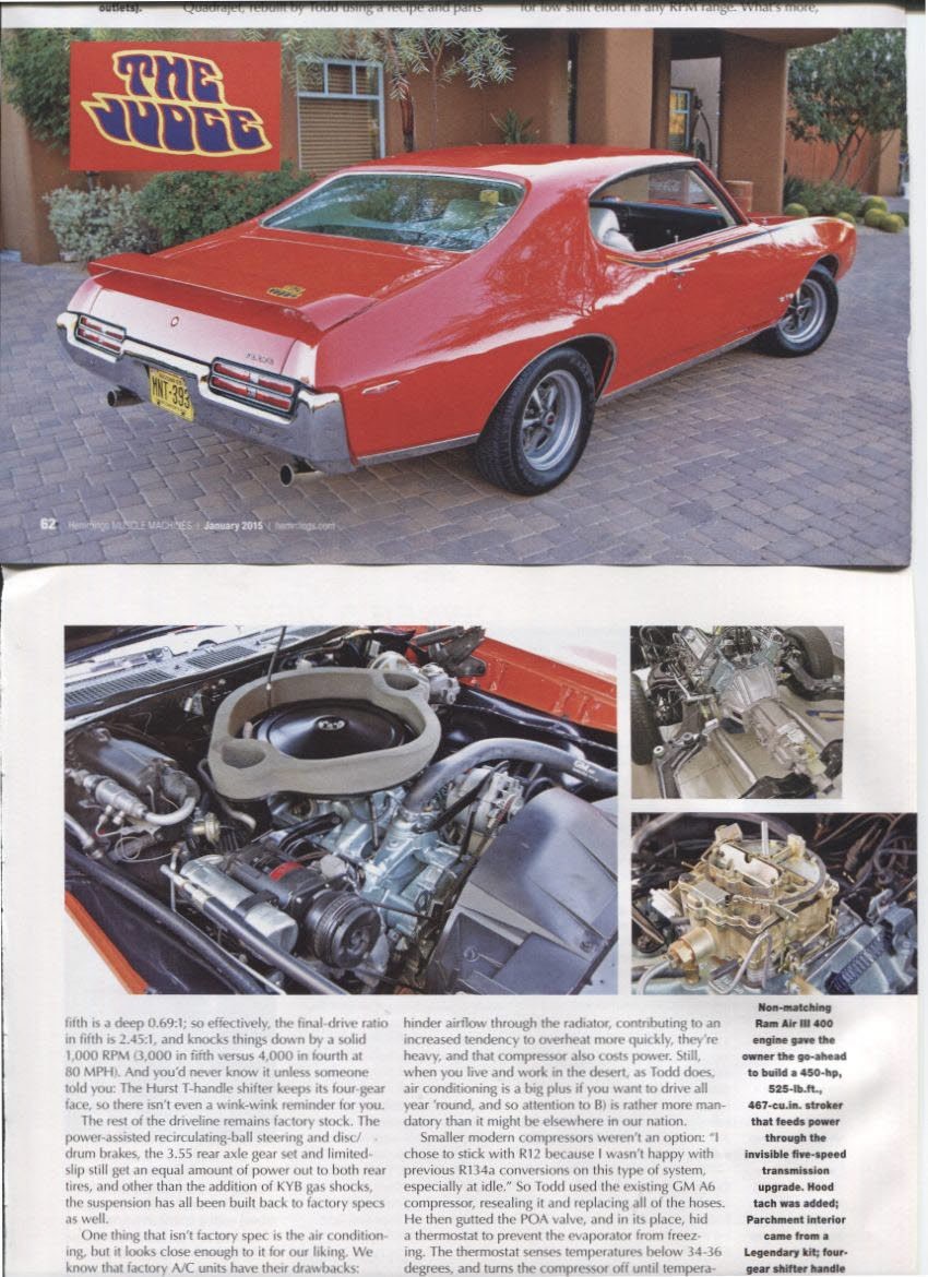 1969 PONTIAC GTO JUDGE HARDTOP MODS 6 page Color Article