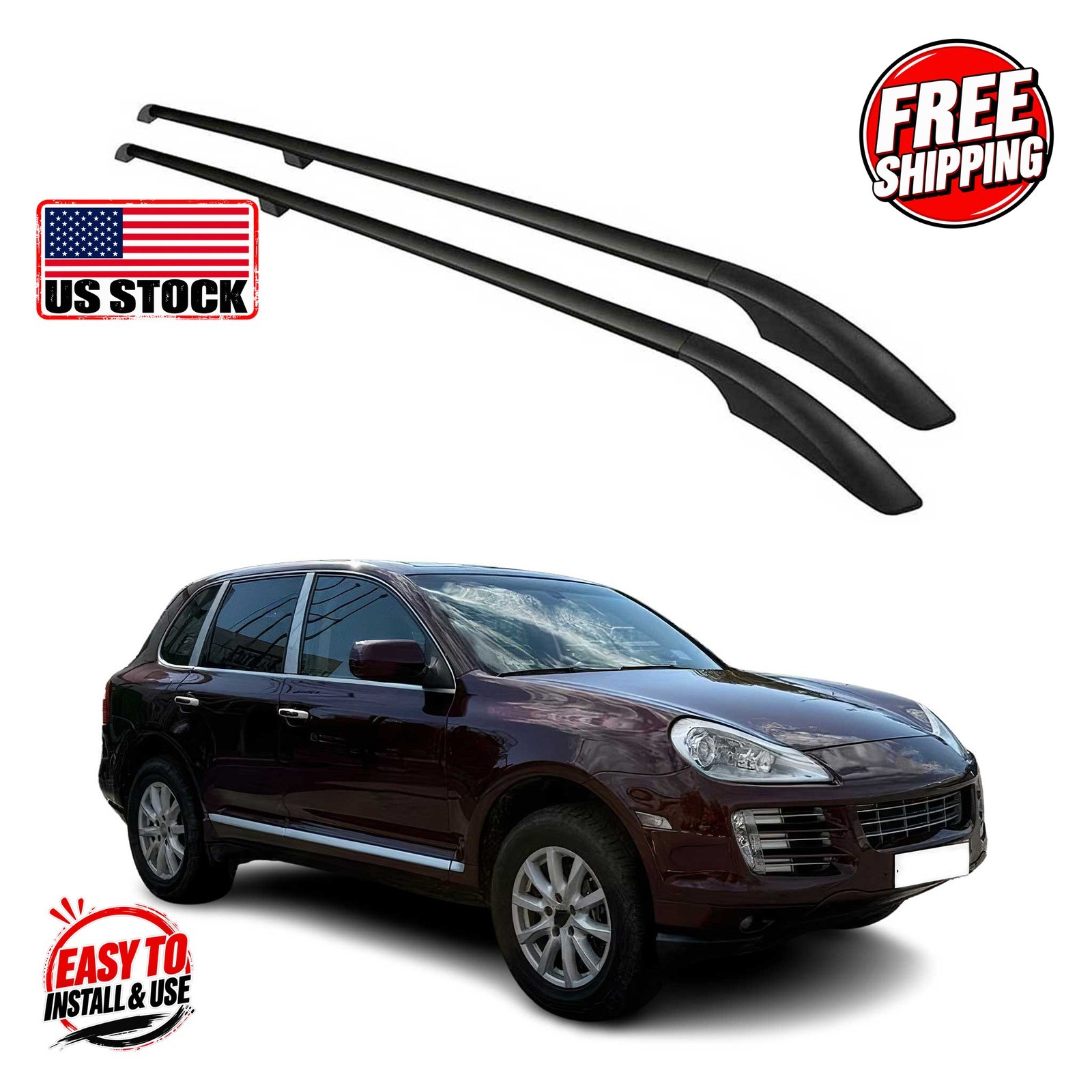 PORSCHE CAYENNE 2003-2010 Roof Rails Solid (Screw) Alu Black 2 Pcs
