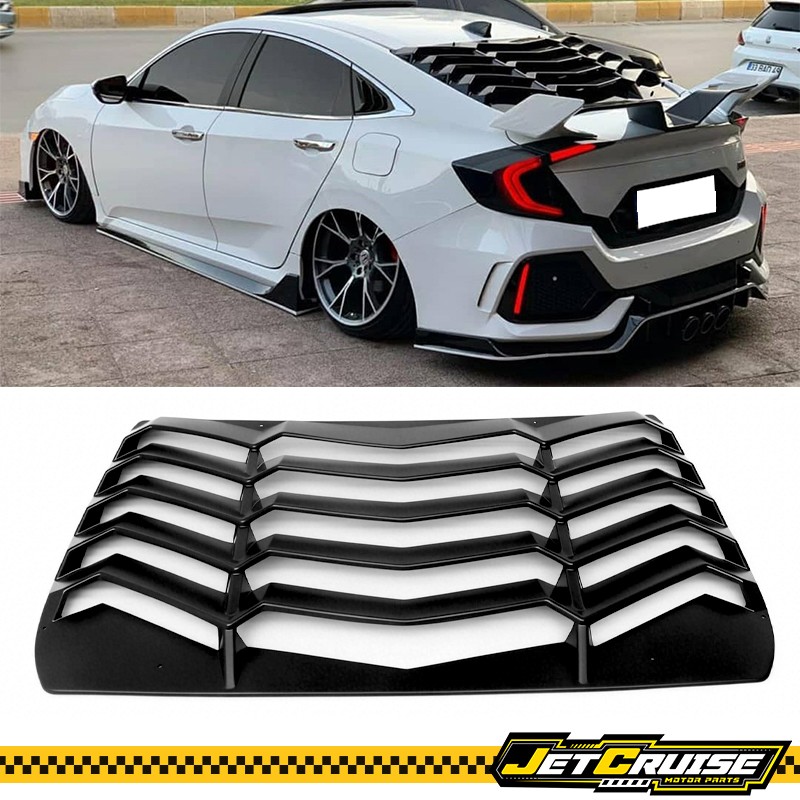 Fits 16-21 Honda Civic Sedan Rear Window Louver Unpainted Black ABS Sun Shade