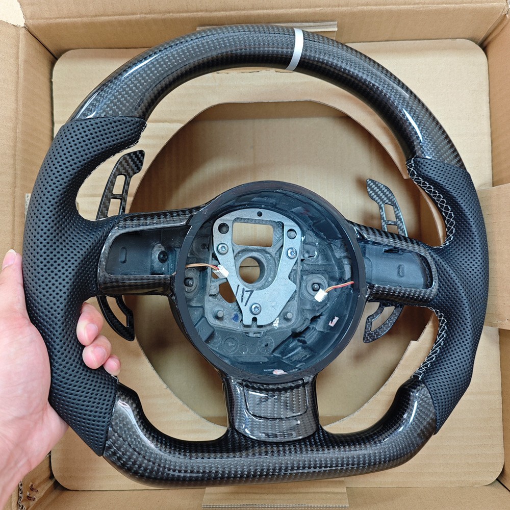  For 08-14 Audi R8 black leather carbon fiber steering wheel W/ shift paddles