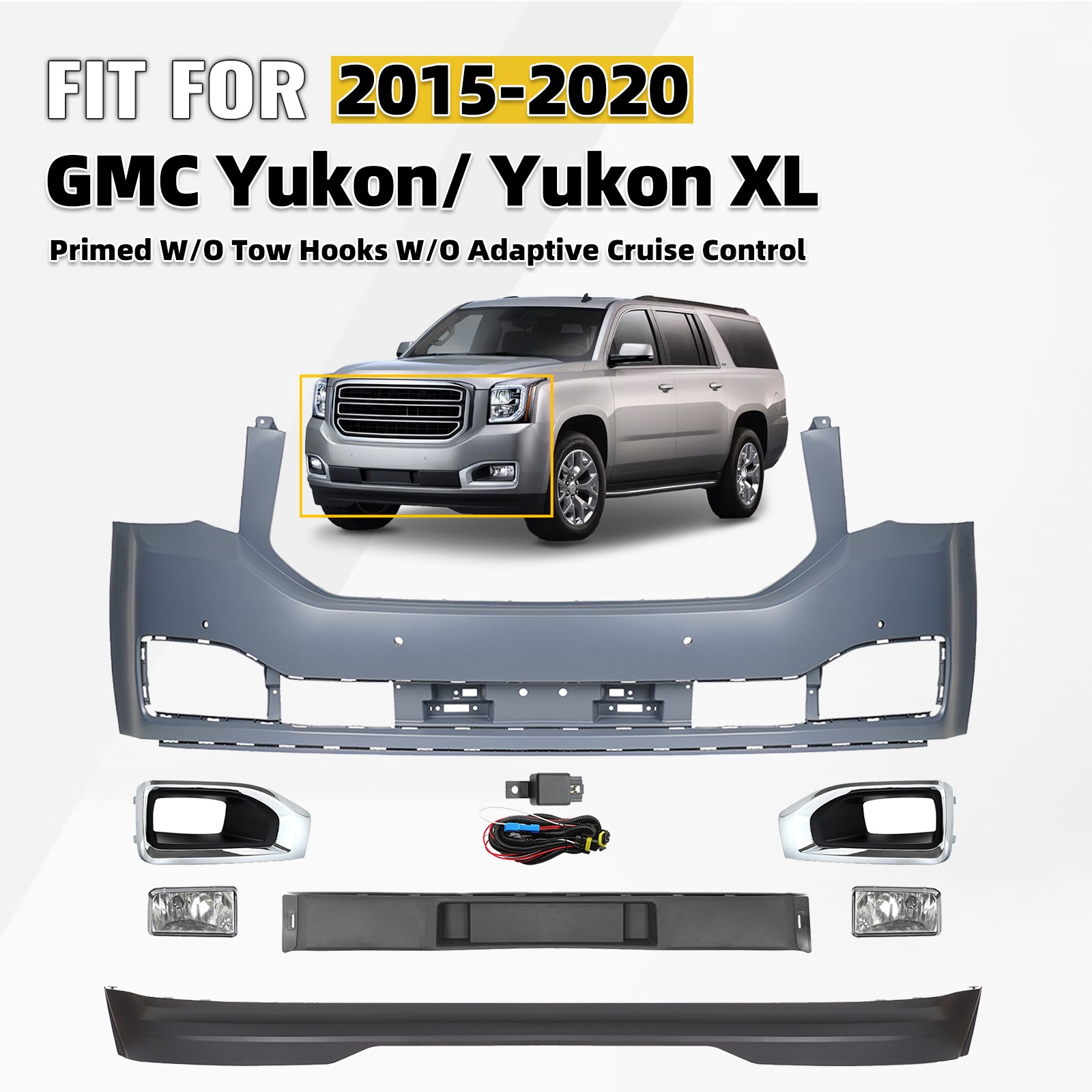 Front Bumper Cover Deflector Molding Set For 2015-2020 GMC Yukon & XL w/ Fog Front Bumper Cover Deflector Molding Set For 2015-2020 GMC Yukon & XL w/ Fog