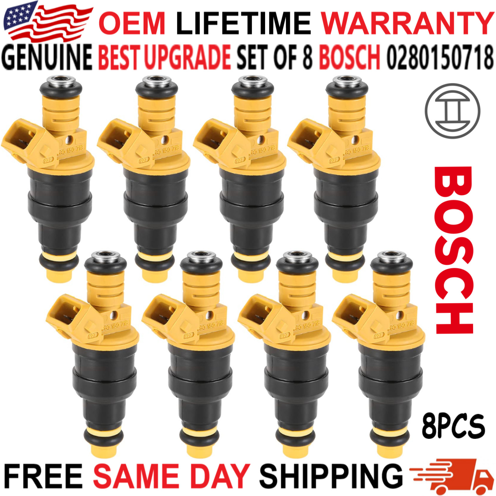 GENUINE BOSCH x8 Best Upgrade Fuel Injectors for 1985-1997 Ford 5.0L V8 5.8L V8