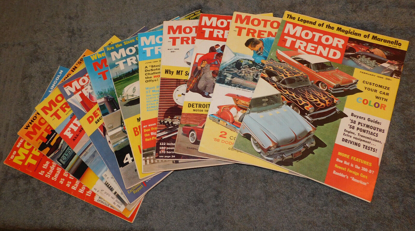MOTOR TREND Magazine 11 Issues FEB MAR APR MAY JUN JULY AUG SEP OCT NOV DEC 1958