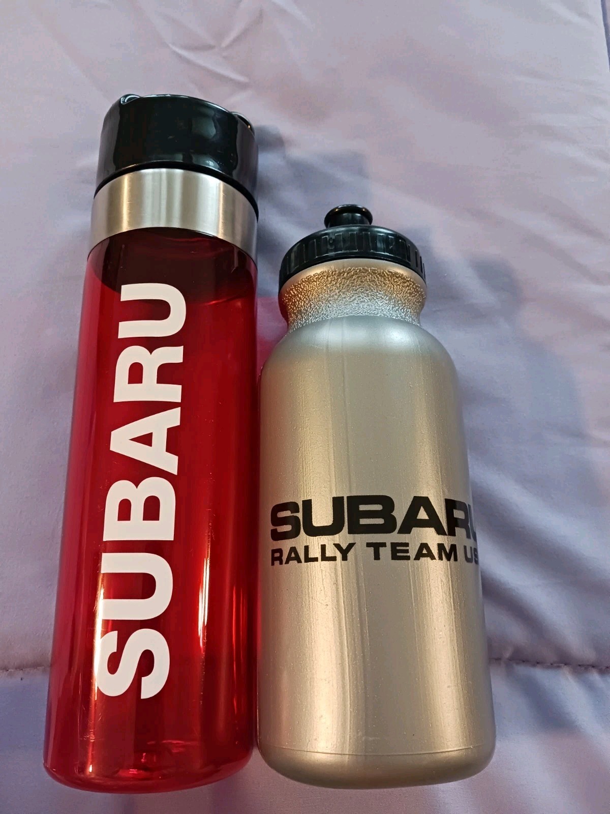 ~NEW 2 SUBARU \'Rally Team USA\' Travel Water Bottles~Silver & Red~Official Gear~ ~NEW 2 SUBARU \'Rally Team USA\' Travel Water Bottles~Silver & Red~Official Gear~