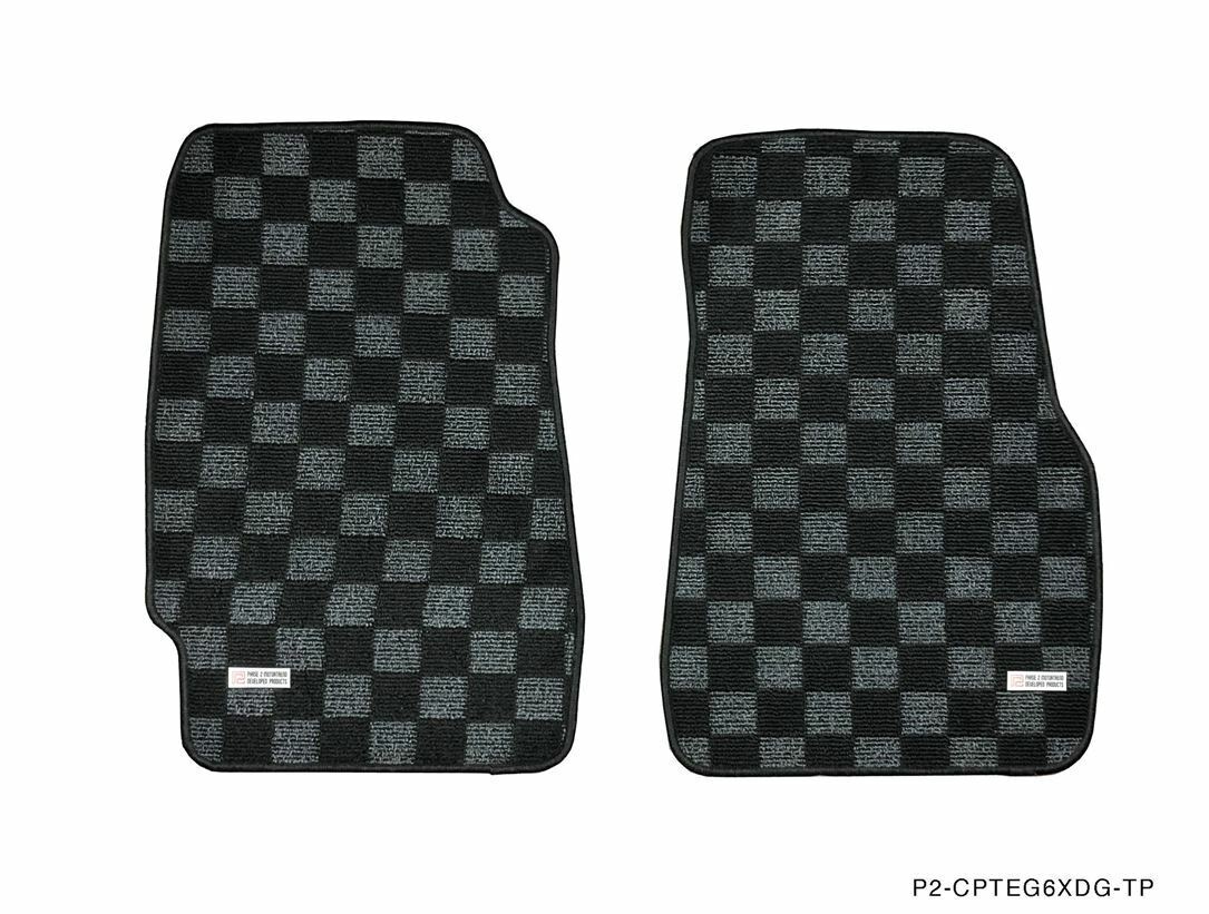 P2M Checkered Flag Extreme Coverage Carpet Floor Mats for Civic EG EF Hatchback