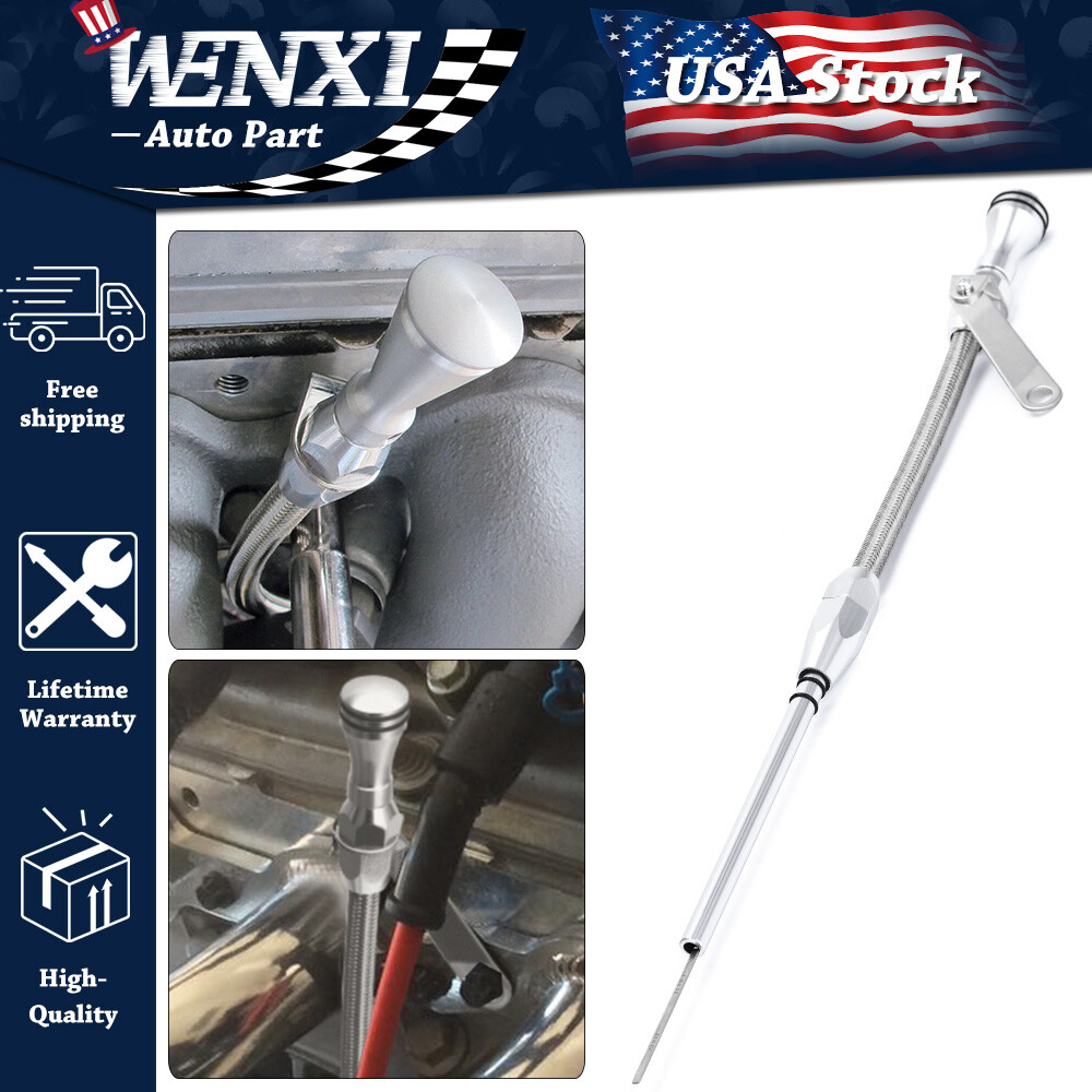 Stainless Braided Oil Pan Dipstick Passenger Side For SBC Chevy 305 350 400 5.7 Stainless Braided Oil Pan Dipstick Passenger Side For SBC Chevy 305 350 400 5.7