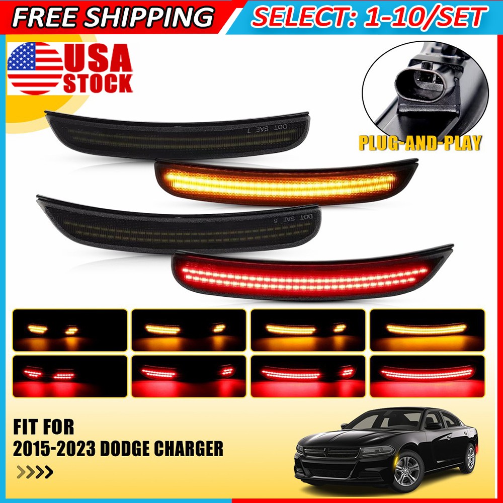 4-40x For Dodge Charger 15-23 Front+Rear Fender Side Marker Light Lamp LED 12V