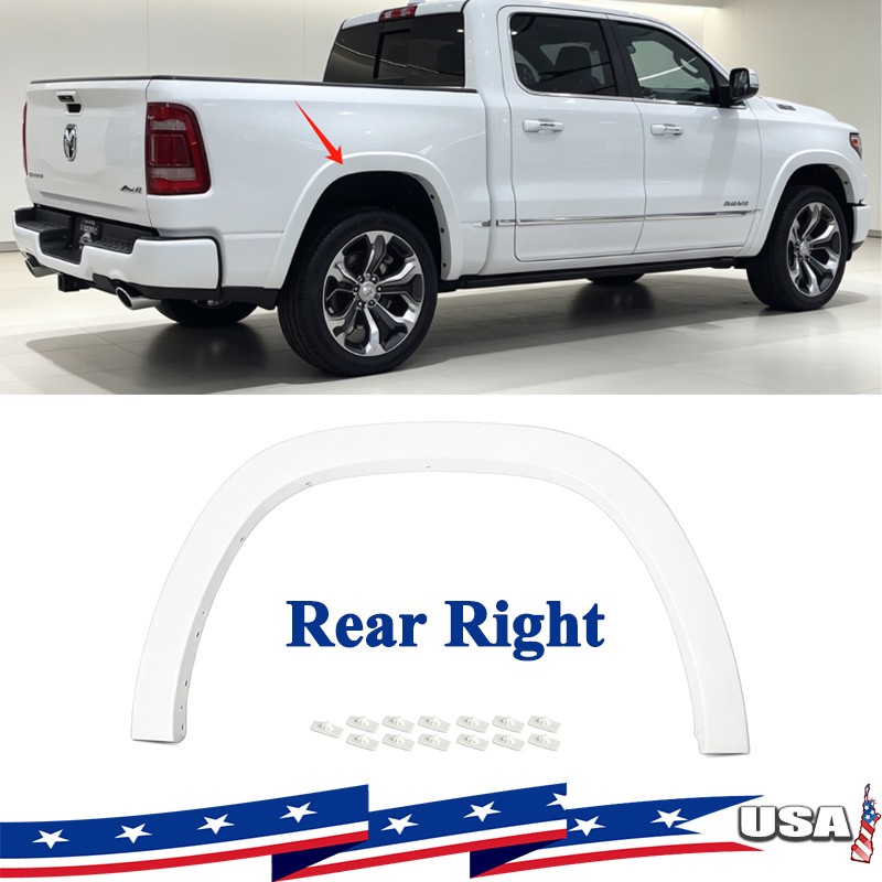 For 19-24 26 Ram 1500 Painted PW7 White Fender Flare Wheel Protector Rear Right