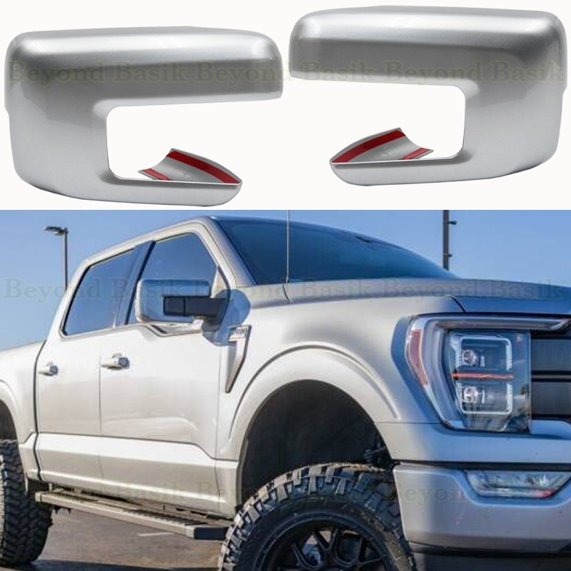 2021-2025 2026 Ford F150 Mirror COVERS Overlays W/Signal Hole JS ICONIC SILVER 2021-2025 2026 Ford F150 Mirror COVERS Overlays W/Signal Hole JS ICONIC SILVER