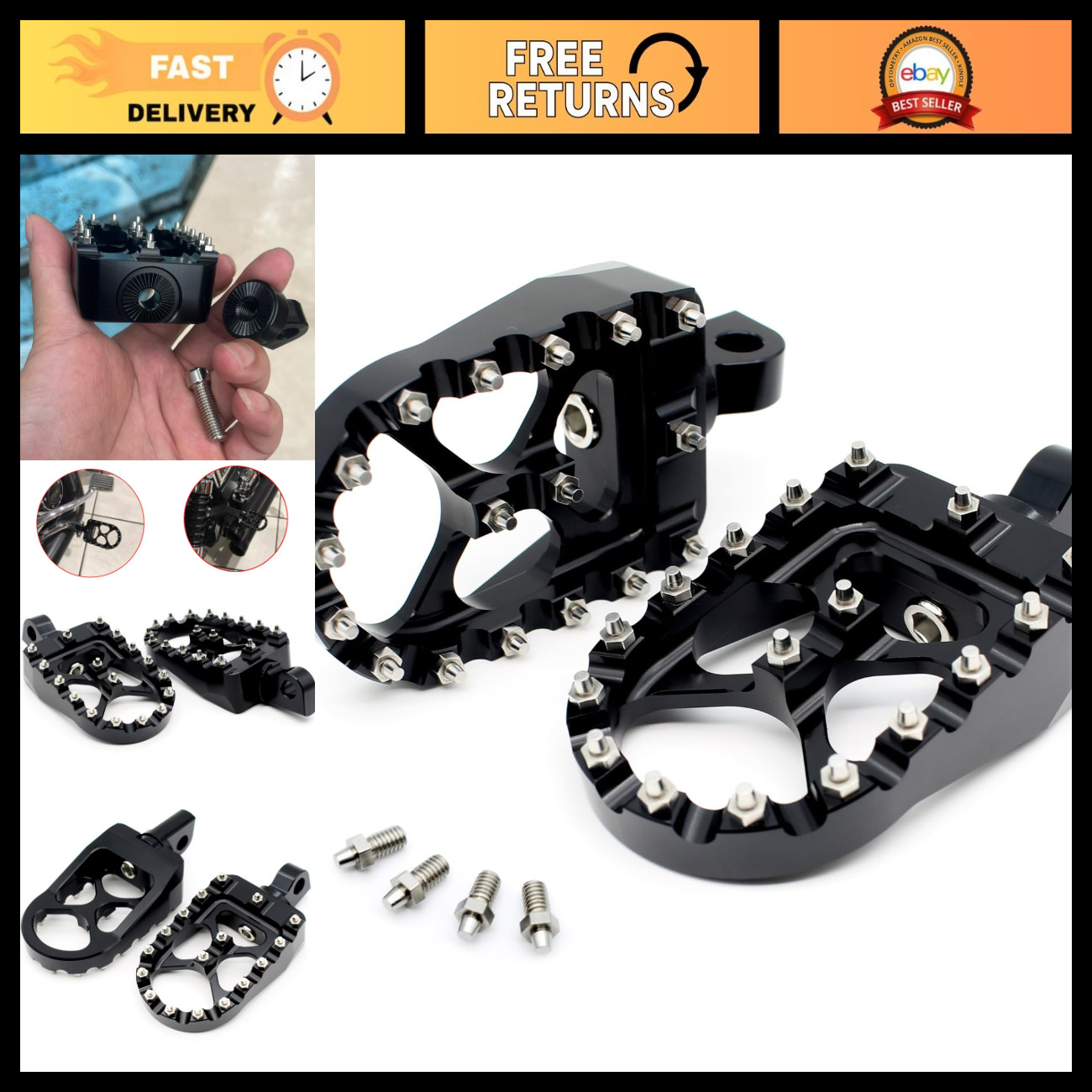 CNC Wide Fat Footpegs 360° Rotating MX Custom Chopper Bobber Style Footrests