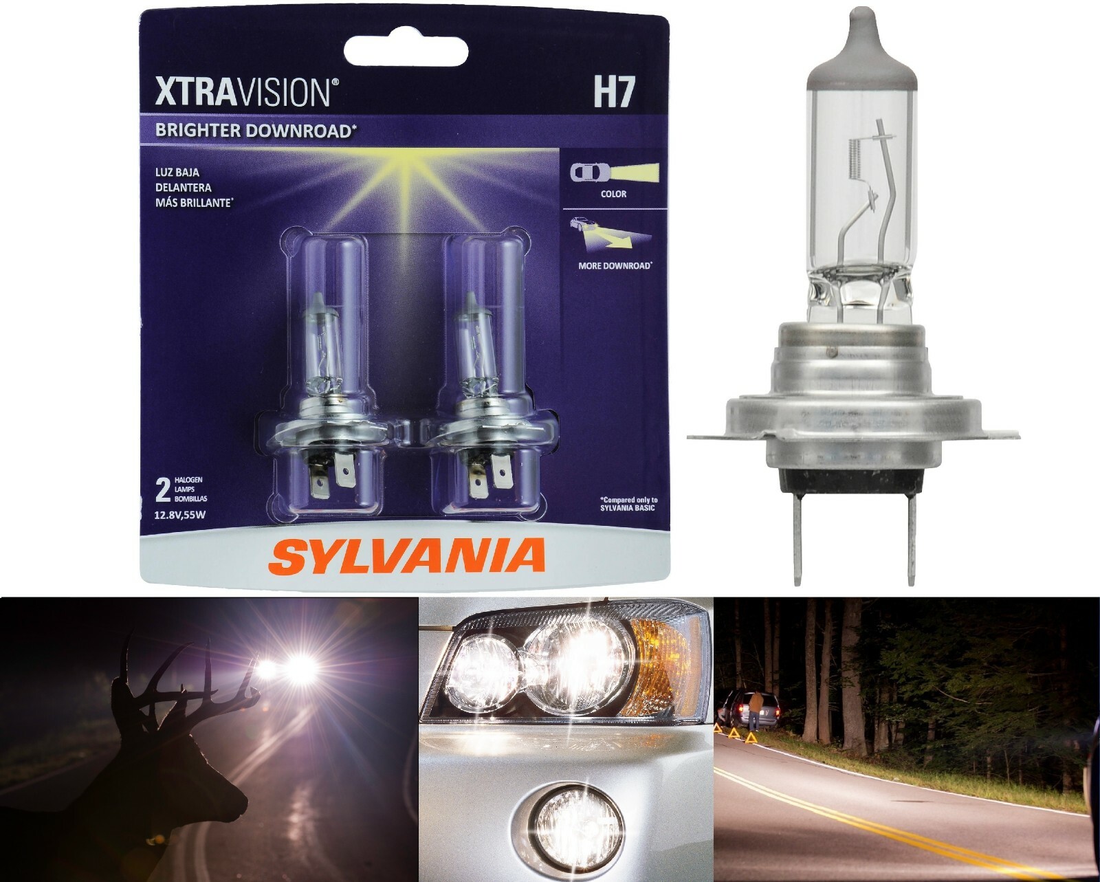 Sylvania Xtra Vision H7 55W Two Bulbs Headlight High Beam Replacement Upgrade OE Sylvania Xtra Vision H7 55W Two Bulbs Headlight High Beam Replacement Upgrade OE