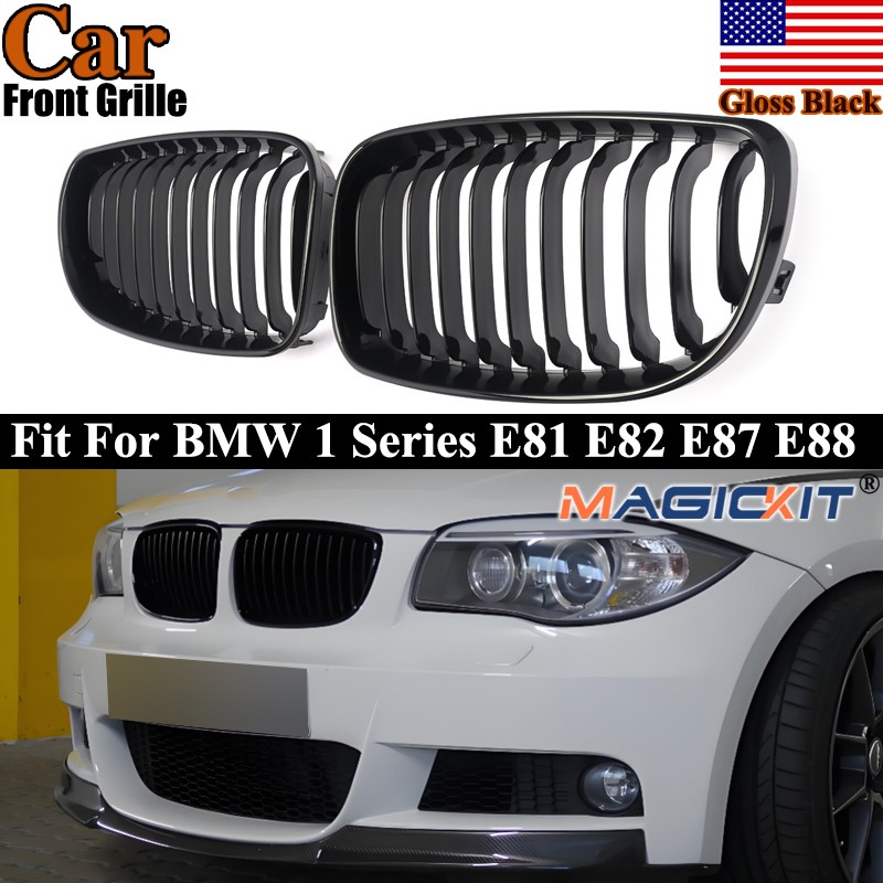 Front Kidney Grille For BMW 1-Series E81 E82 E87 E88 118i 128i 07-14 Gloss Black