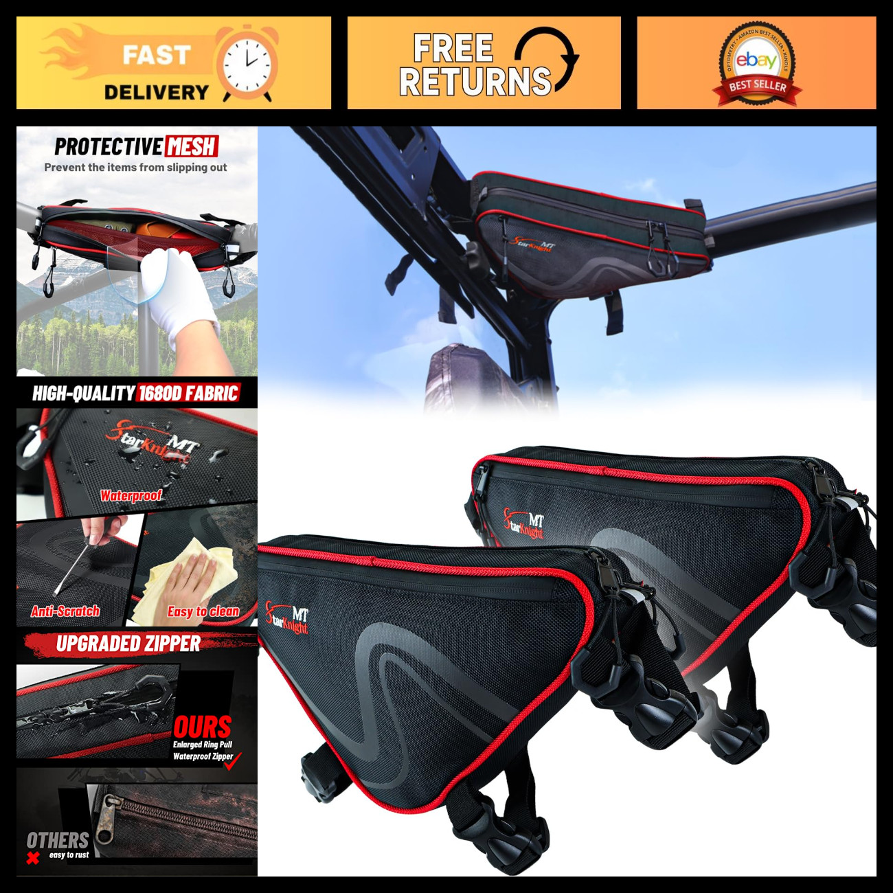 Universal Water Resistant UTV Roll Bar Bag - Triangle Pack for Off-Road Vehicles Universal Water Resistant UTV Roll Bar Bag - Triangle Pack for Off-Road Vehicles