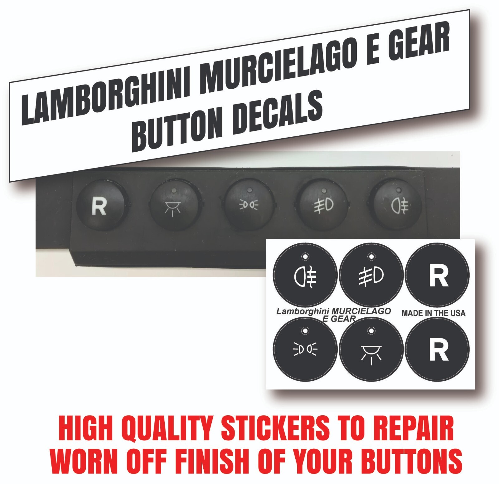 Fits 2007+ Lamborghini Murcielago E Gear  CONTROL BUTTON REPAIR DECALS STICKERS