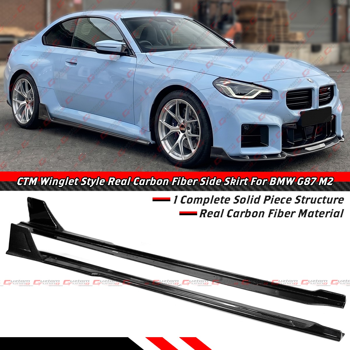 For 2023-26 BMW G87 M2 CTM Winglet Style Real Carbon Fiber Side Skirt Extension