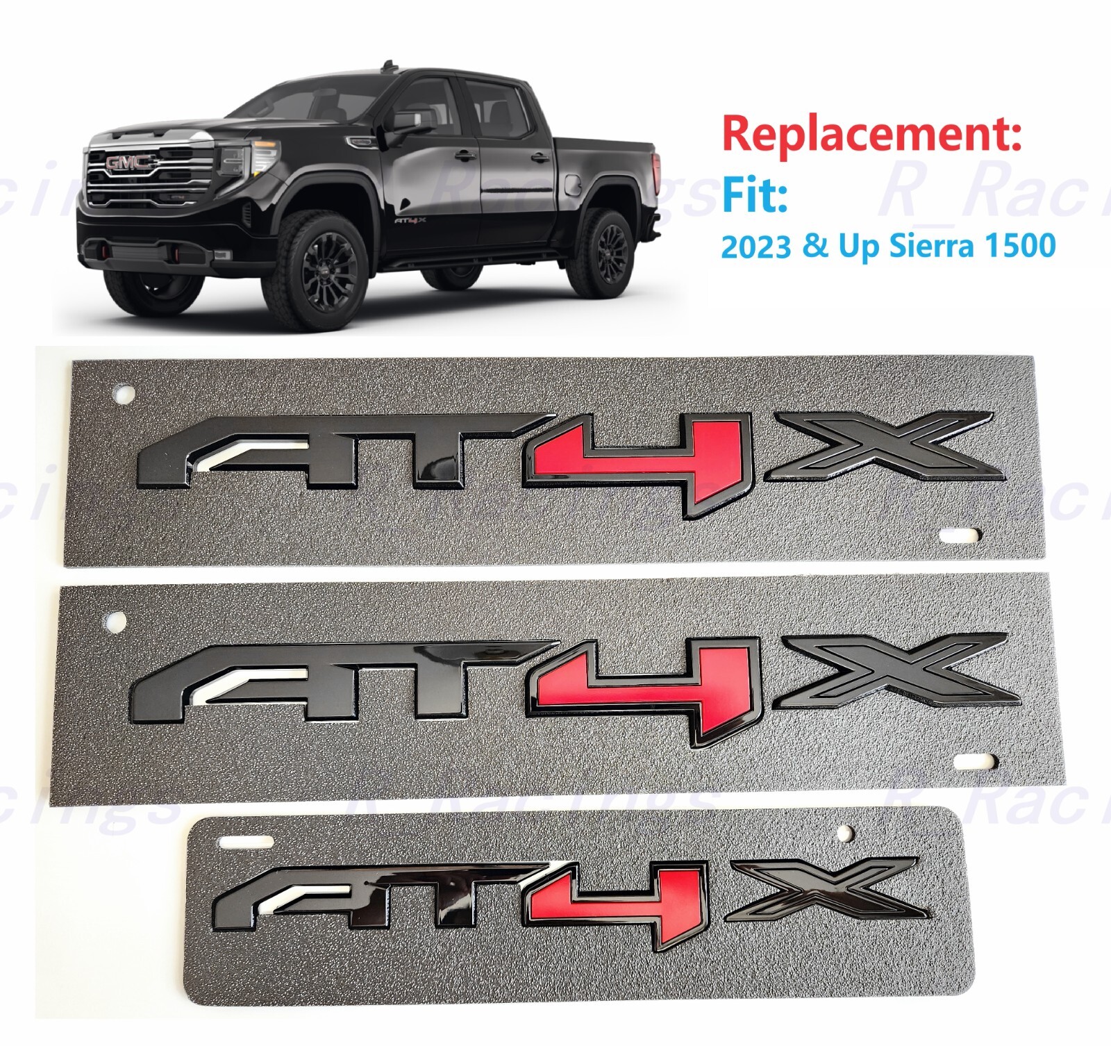 3PCS Gloss Black Red Doors Rear AT4X Emblems GMC 2022+ Sierra 1500