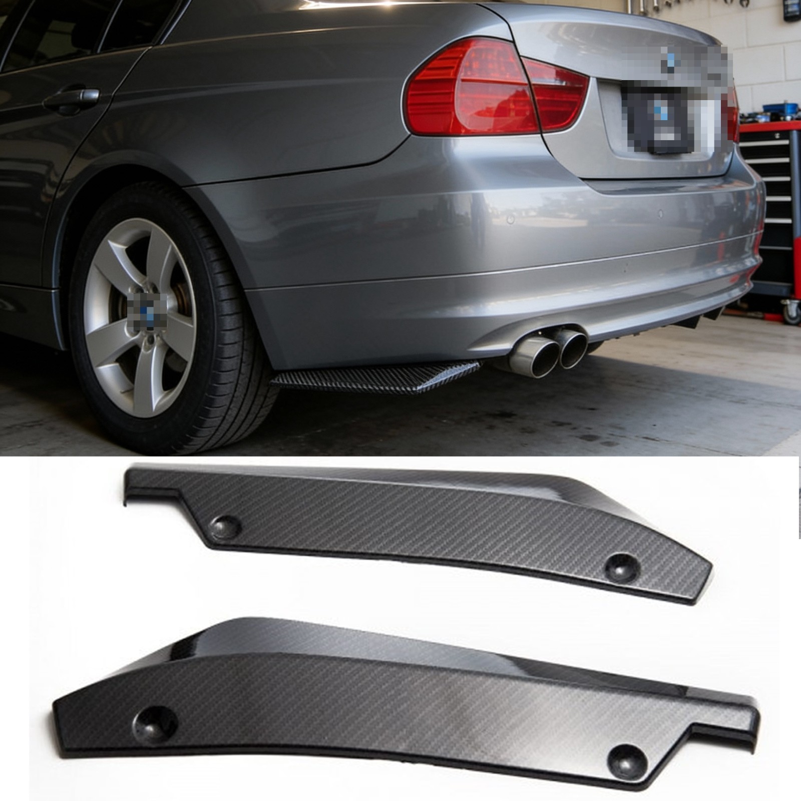 2x Carbon Fiber Style Rear Bumper Side Spats Lip Splitter For BMW E90 323i 325i