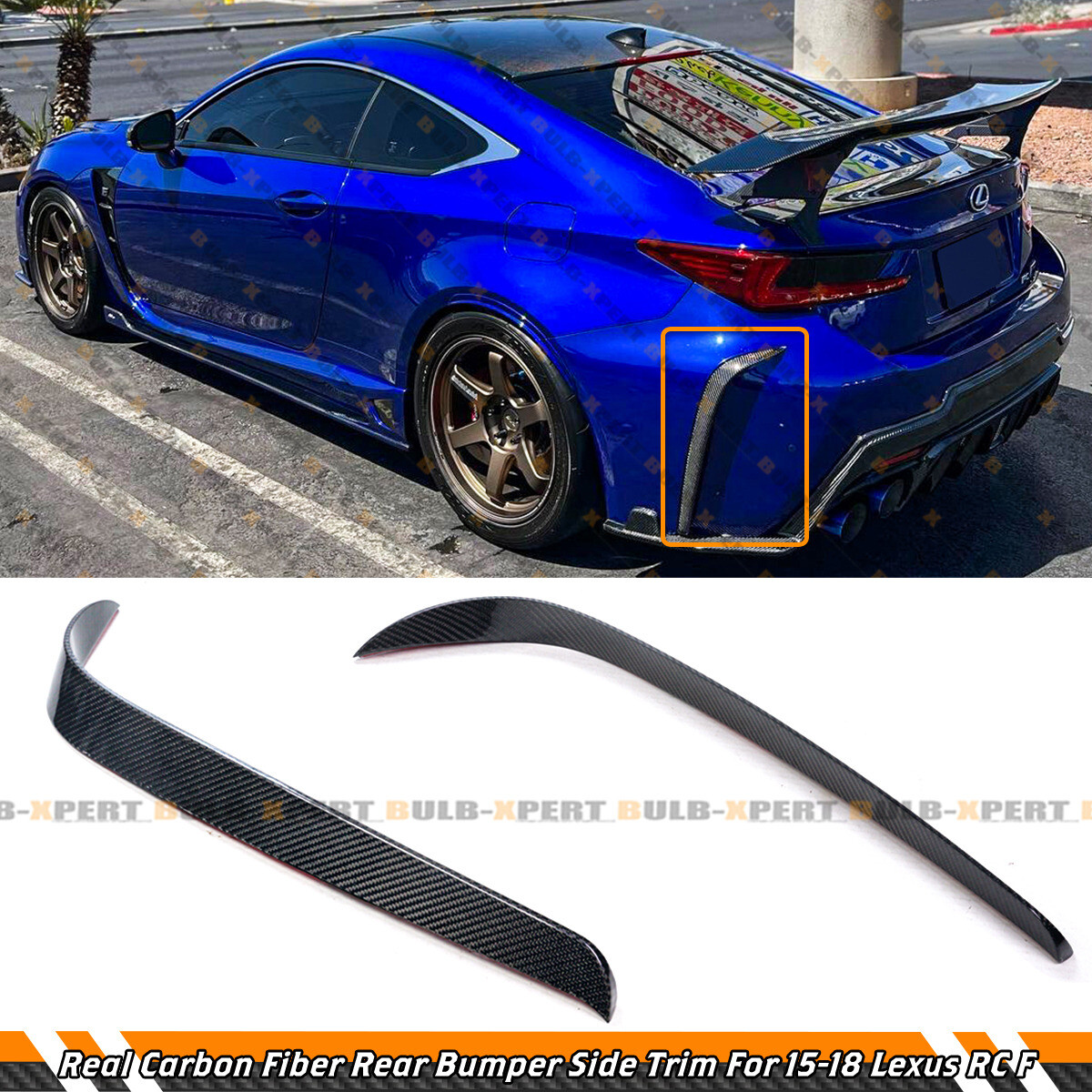 FOR 15-18 LEXUS RC F RCF REAL CARBON FIBER REAR BUMPER SIDE TRIM GARNISH CANARDS