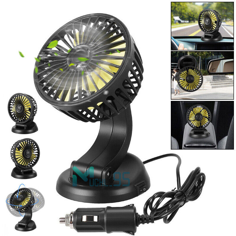 Universal 12V Car Cooling Fan w/ Cigarette Lighter for Van SUV Boat Auto Vehicle