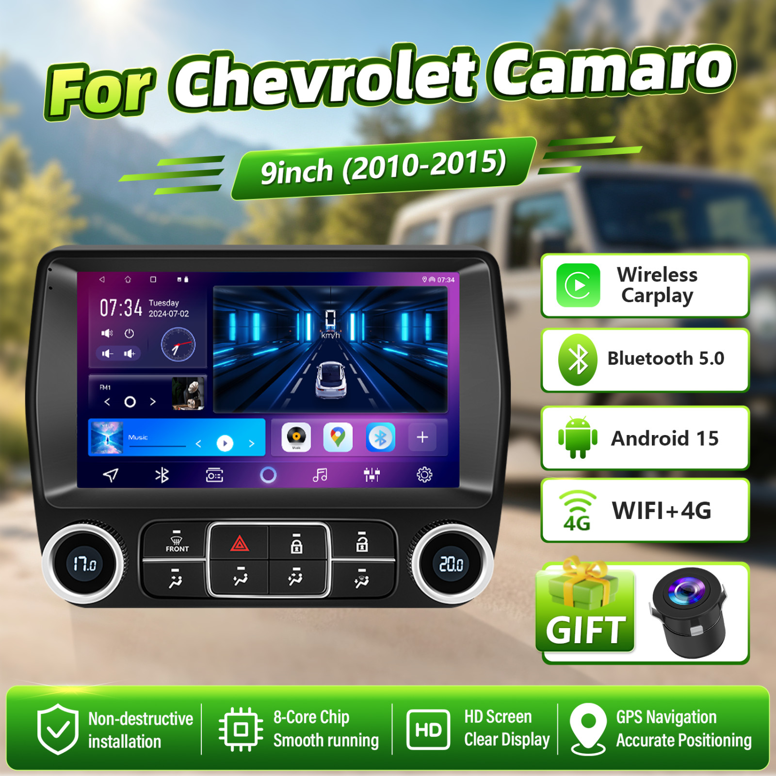 For Chevrolet Camaro 2010-2015 Android 14 Radio Stereo FM Apple Carplay GPS Navi