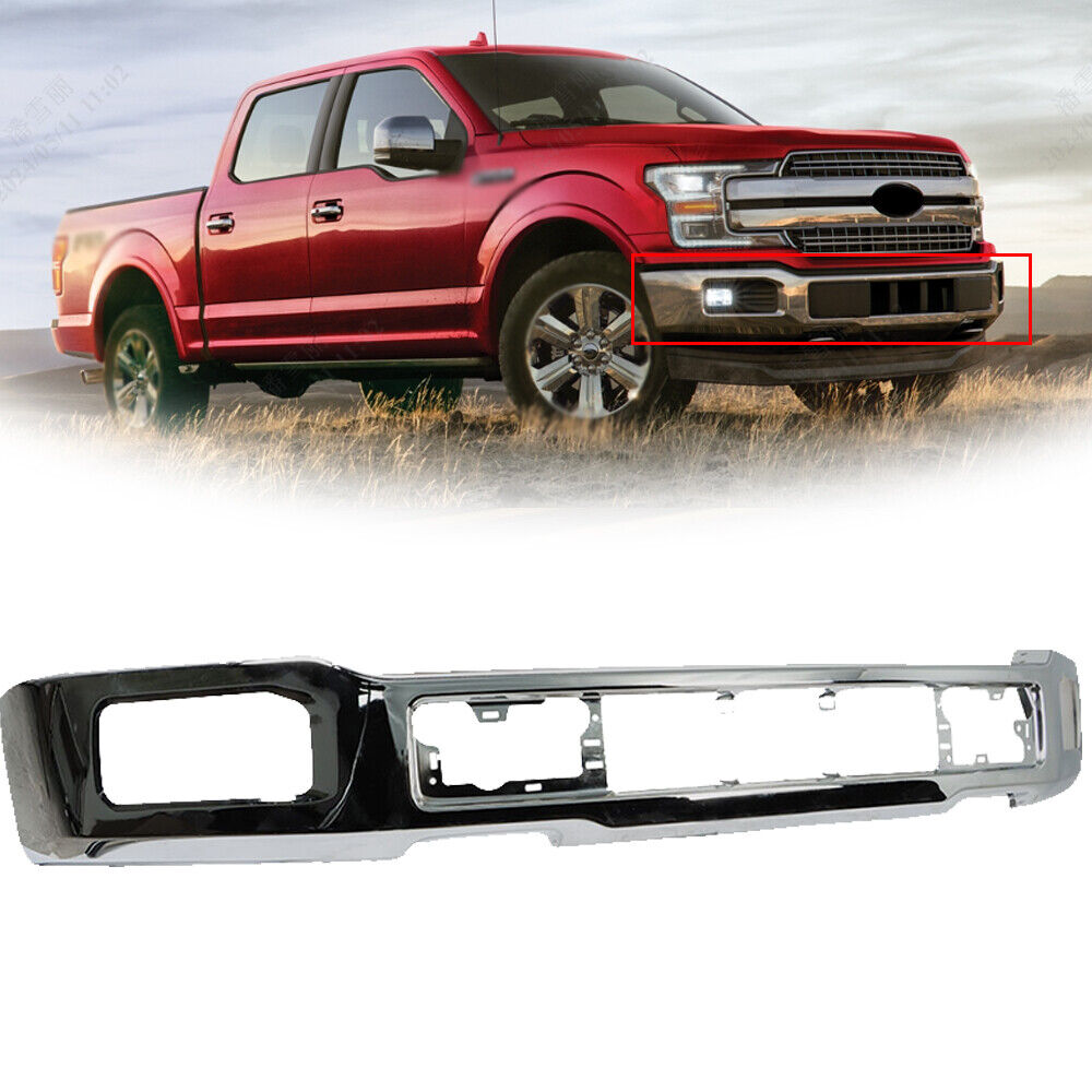 New For 2018-2020 Ford F-150 Chrome Steel Front Bumper Face Bar w/Fog Light Hole