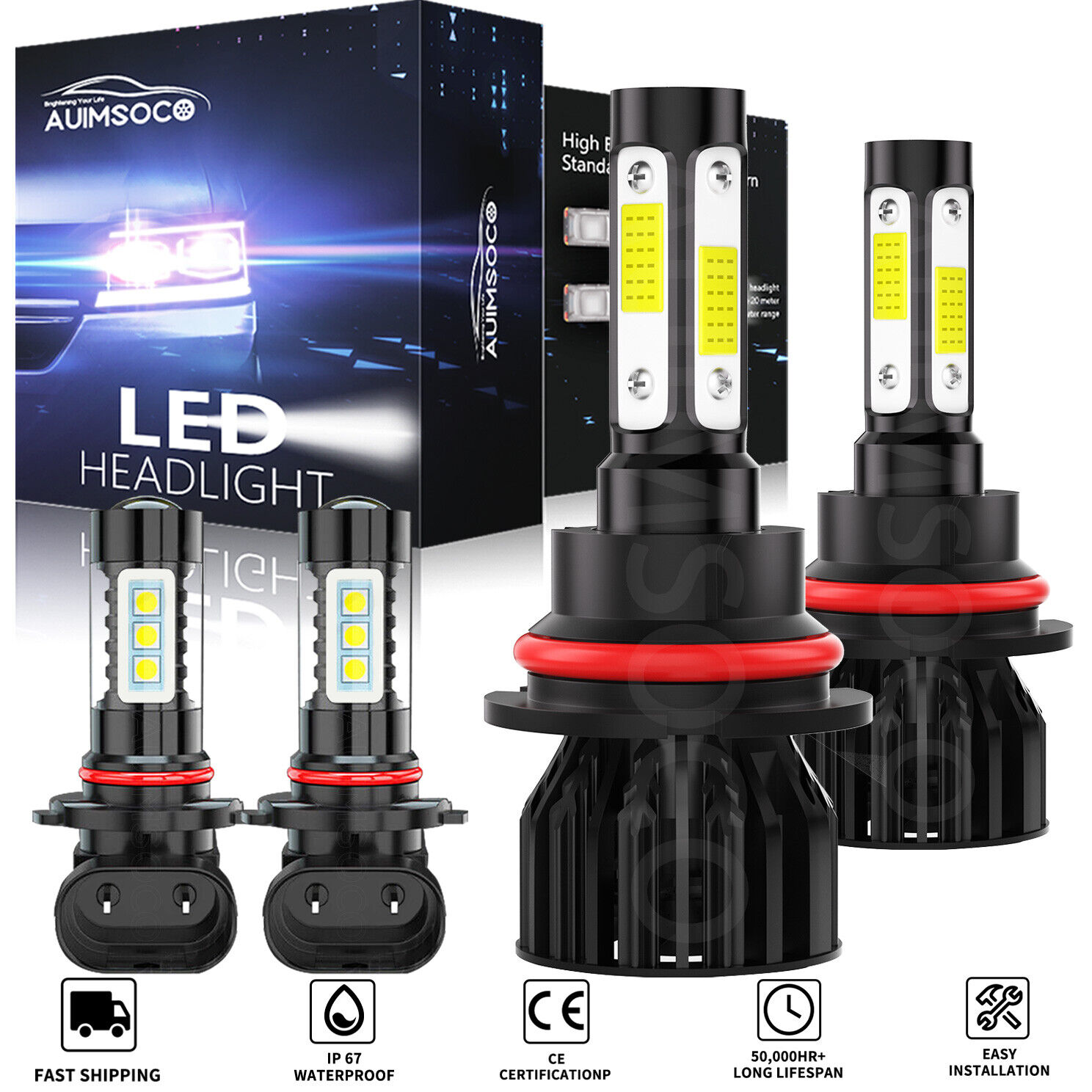 4-SIdes LED Headlight Bulbs + Fog Light For Dodge Ram 1500 2500 3500 2002~2005