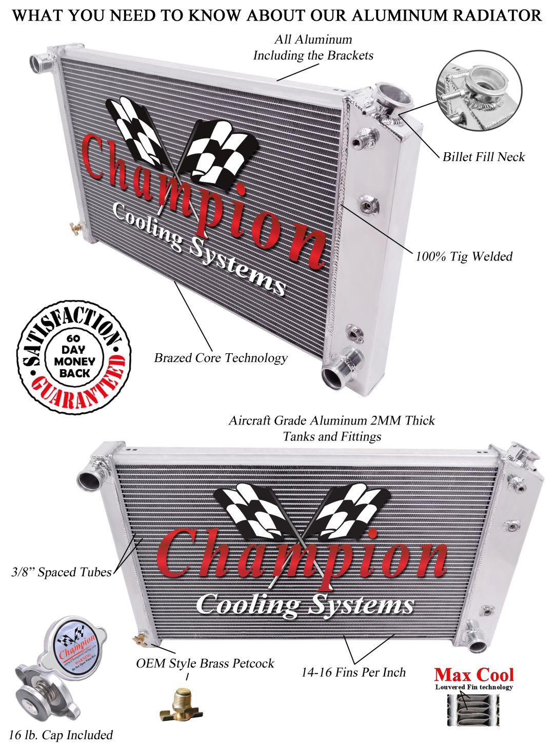 Eagle Racing 4 Row Aluminum Radiator For 1970 - 88 Chevy/GM Cars