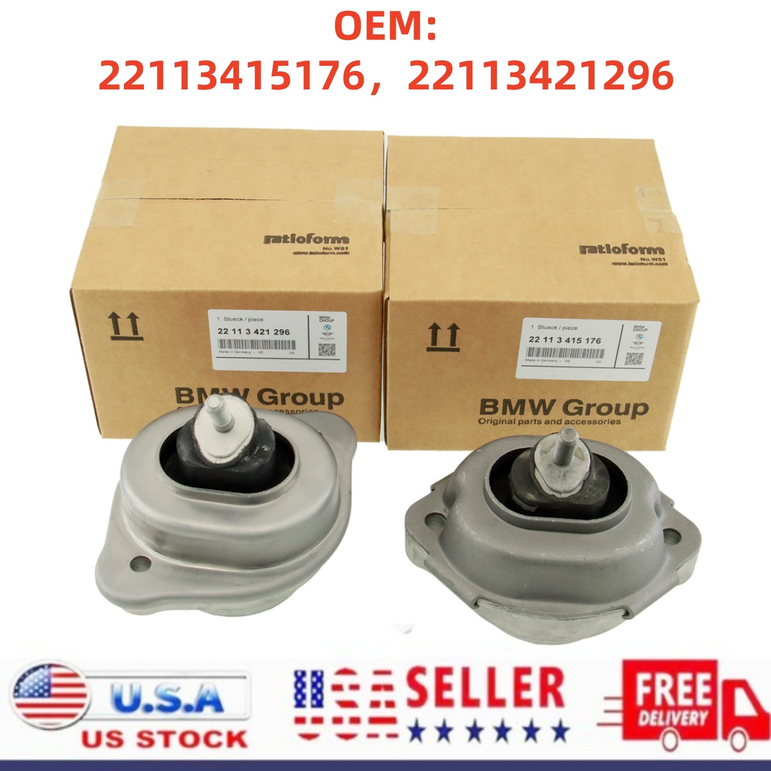 OEM L & R Engine Mount For BMW 2007-2010 E83 X3 N52 22113415176 22113421296