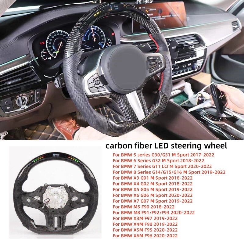 REAL CARBON FIBER LED STEERING WHEEL FIT 2019-22 BMW G30 G31 G32 G11 G14 G15 G16 REAL CARBON FIBER LED STEERING WHEEL FIT 2019-22 BMW G30 G31 G32 G11 G14 G15 G16
