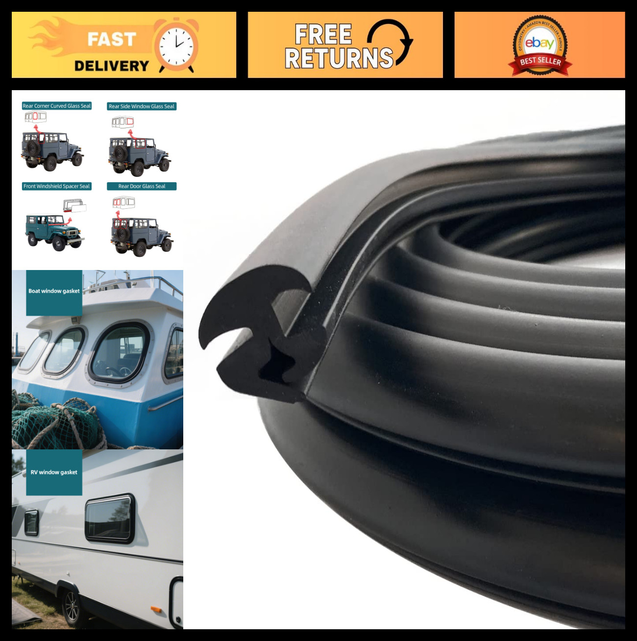 Dense EPDM Rubber Weather Stripping Seal for Windows & Windshields, 26ft, Fits 1 Dense EPDM Rubber Weather Stripping Seal for Windows & Windshields, 26ft, Fits 1