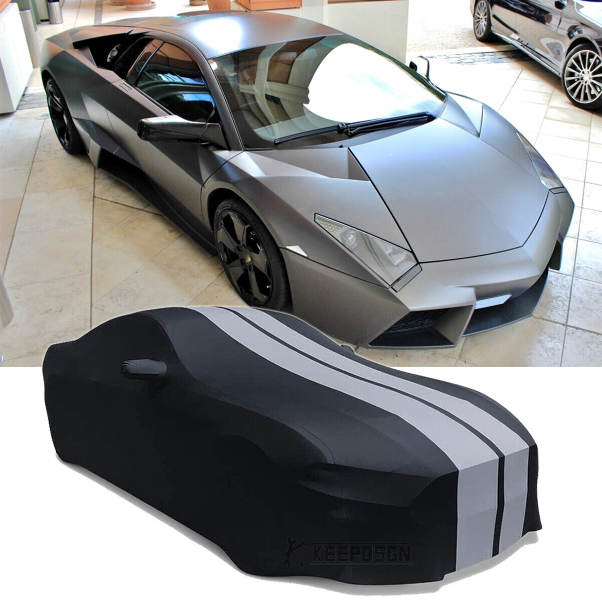 For Lamborghini Reventon Satin Full Car Cover Indoor Dustproof Gray-Stripe +Bag