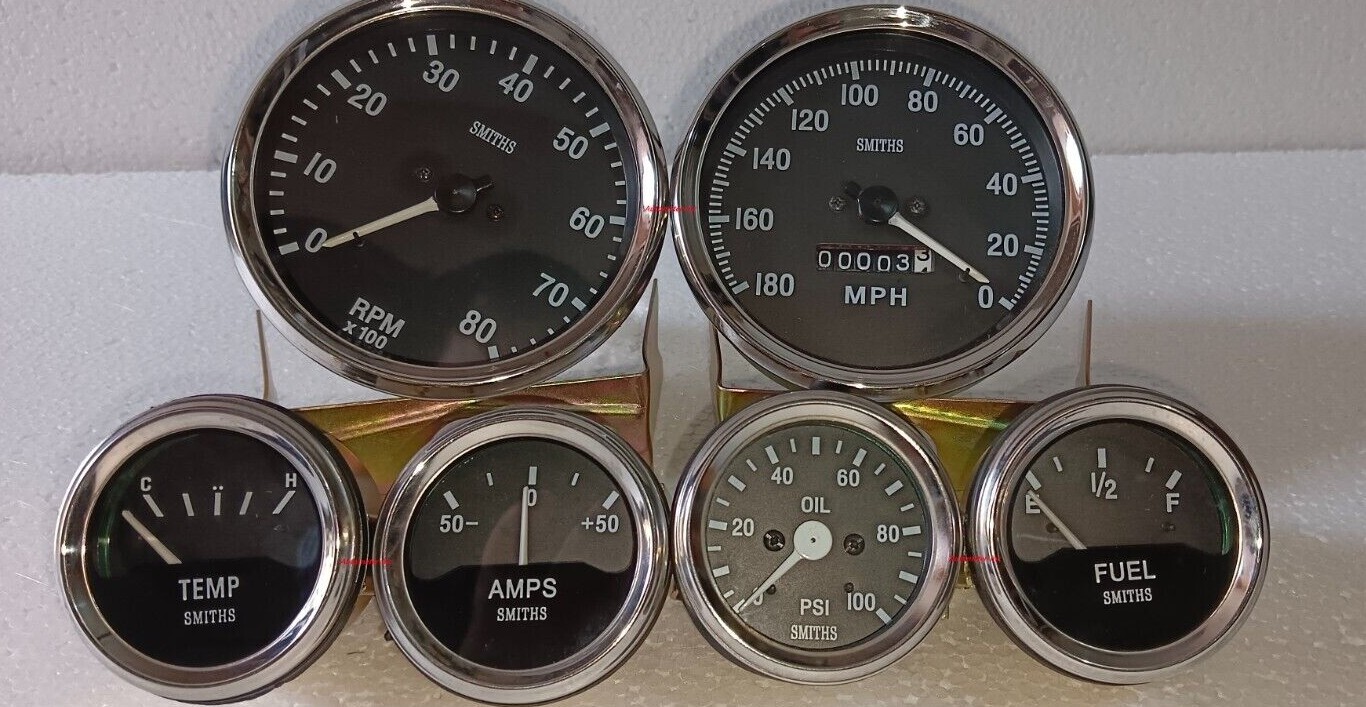Smiths Replica Kit- Elec Temp + Oil + Fuel + Amp Gauge+Speedometer +Tacho 100 mm