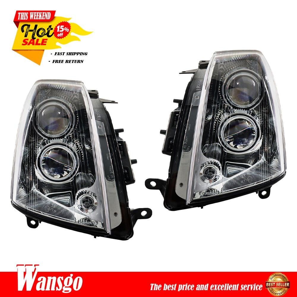 For Cadillac STS 2005-2011 Headlight Right+Left Halogen Black Housing Clear Lens