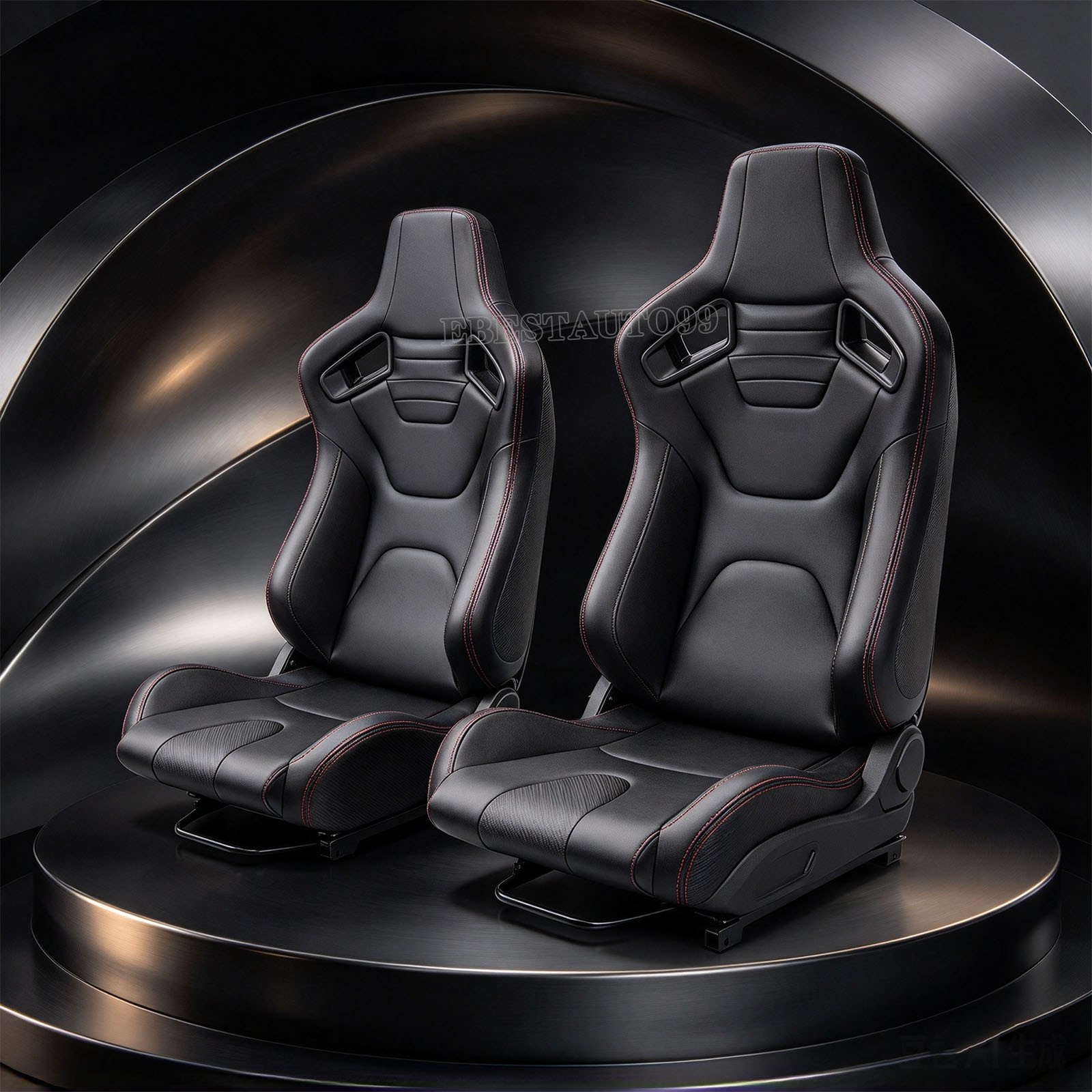 2PCS Universal PVC Leather Racing Bucket Seats with Dual Sliders Black