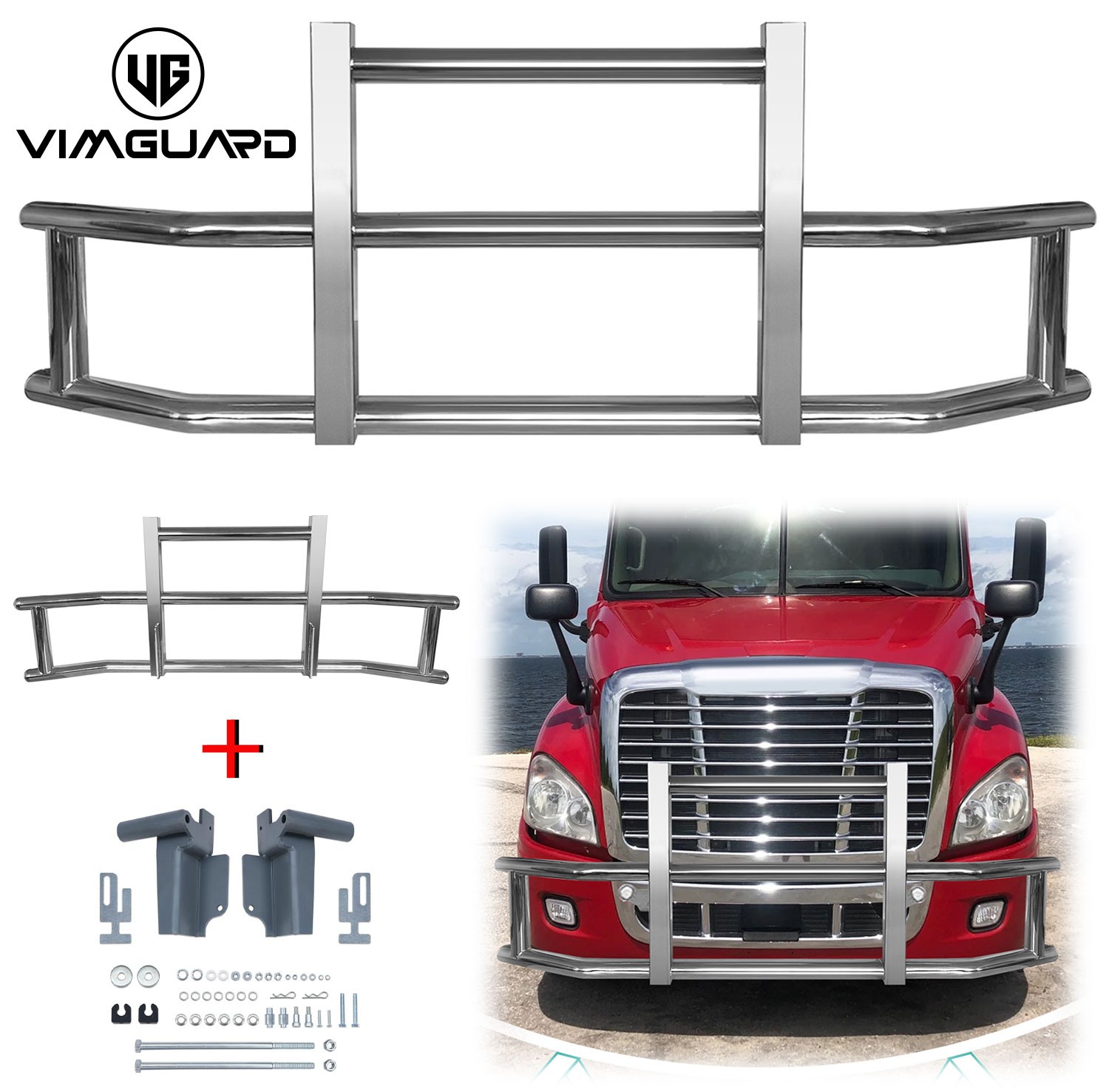 Front Deer Bumper Guard For Freightliner Cascadia 2008-2017 with Mount Brackets