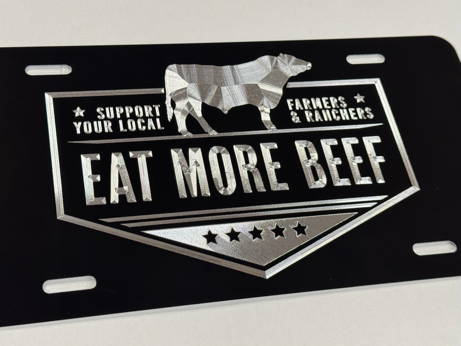Diamond Etched Eat More BEEF Support Local Farmers Car Tag Metal License Plate