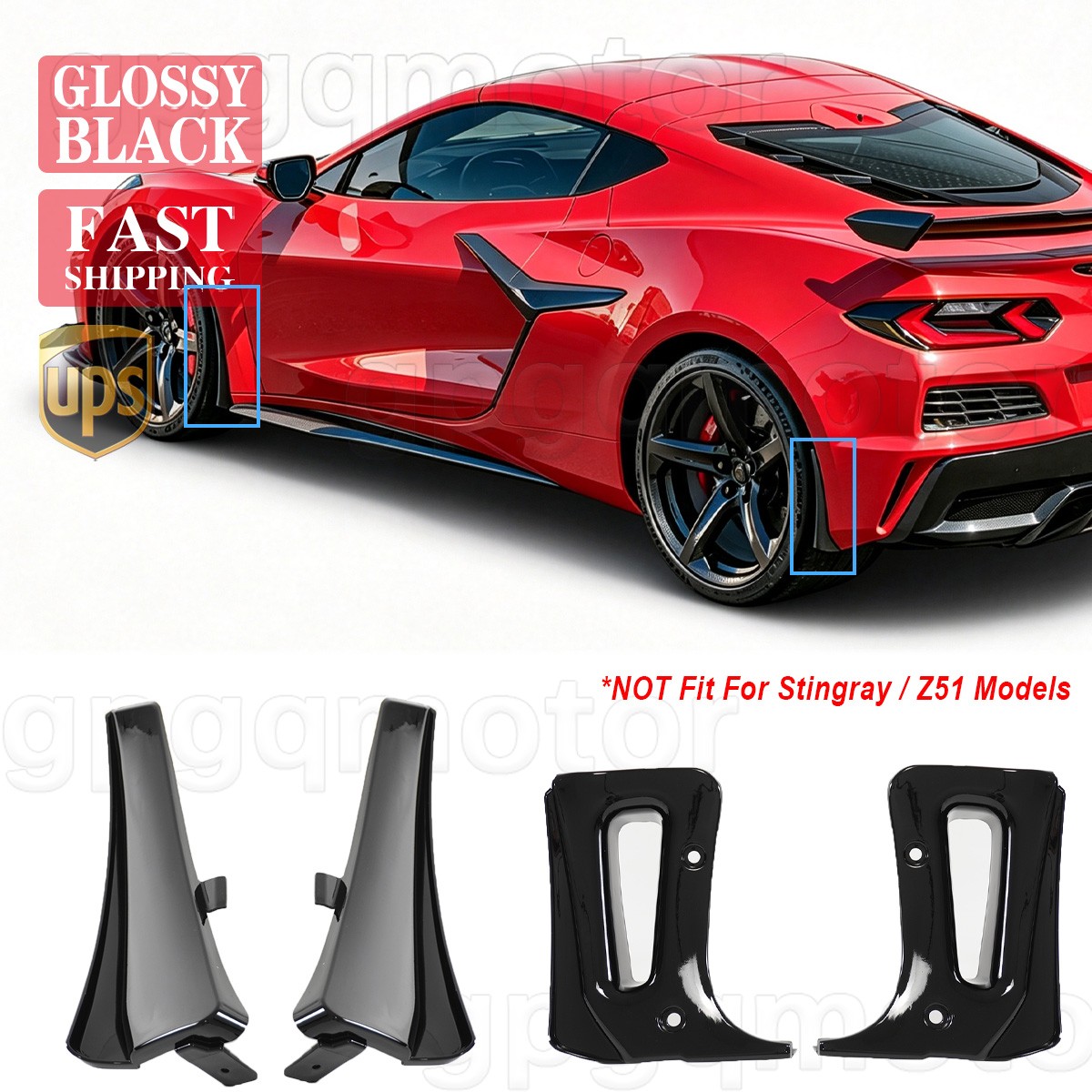 For Corvette C8 Z06 E-Ray 2023-2026 Gloss Front & Rear Extended Guard Mud Flaps