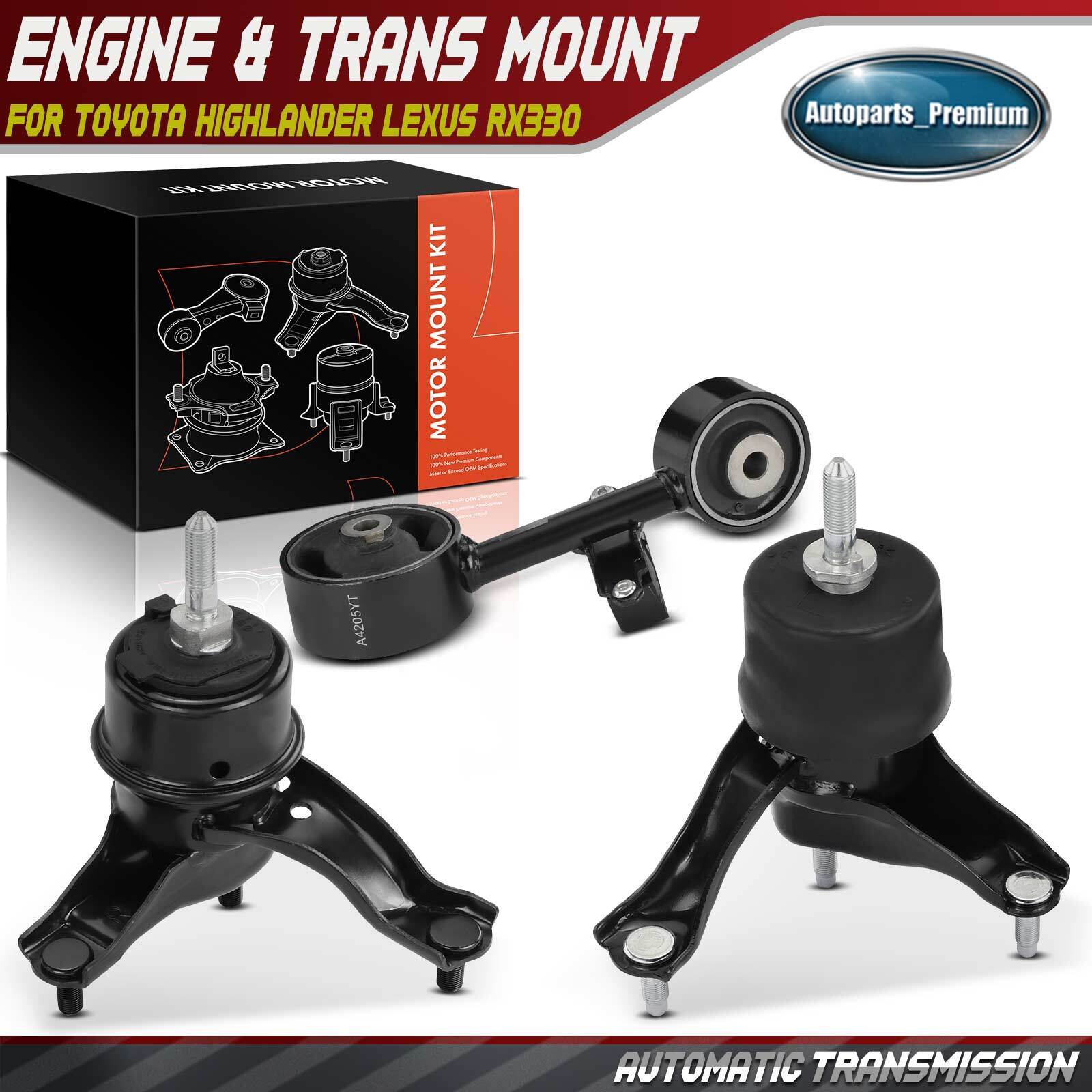 3x Engine Motor & Transmission Mount & Torque Strut Mount for Toyota Lexus RX330