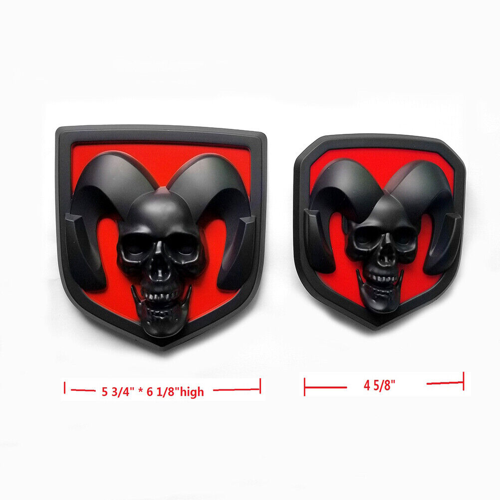 2x OEM Front Grille Tailgate Emblem Skull Badge fit for 1500 2500 Black red