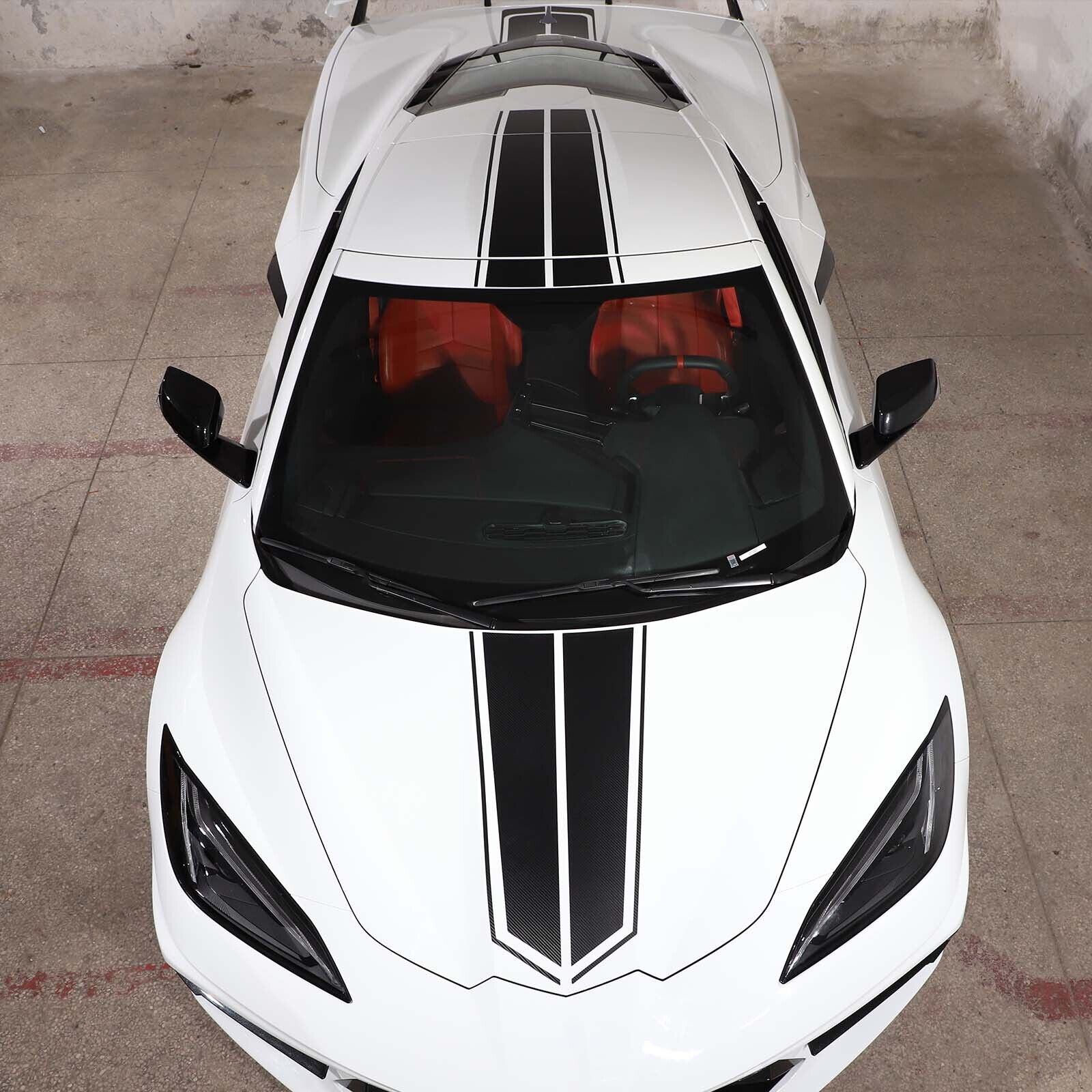Roof Racing Stripes Overlay Graphic Decal Flat Vinyl Fit For Corvette C8 2020-23