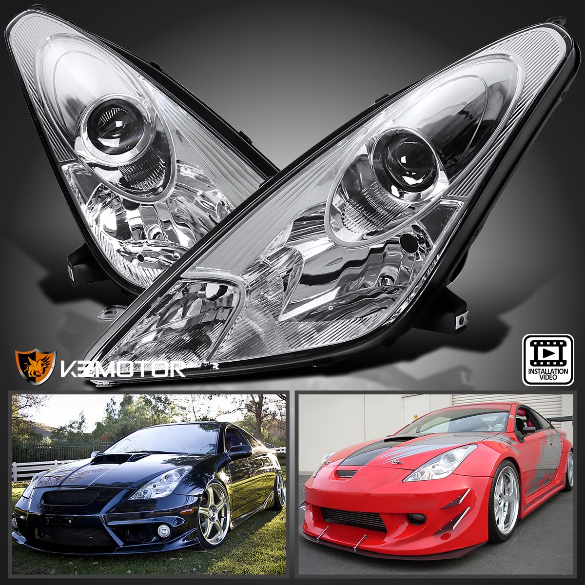 Fits 2000-2005 Toyota Celica Clear Projector Headlights Lamps Left+Right 00-05